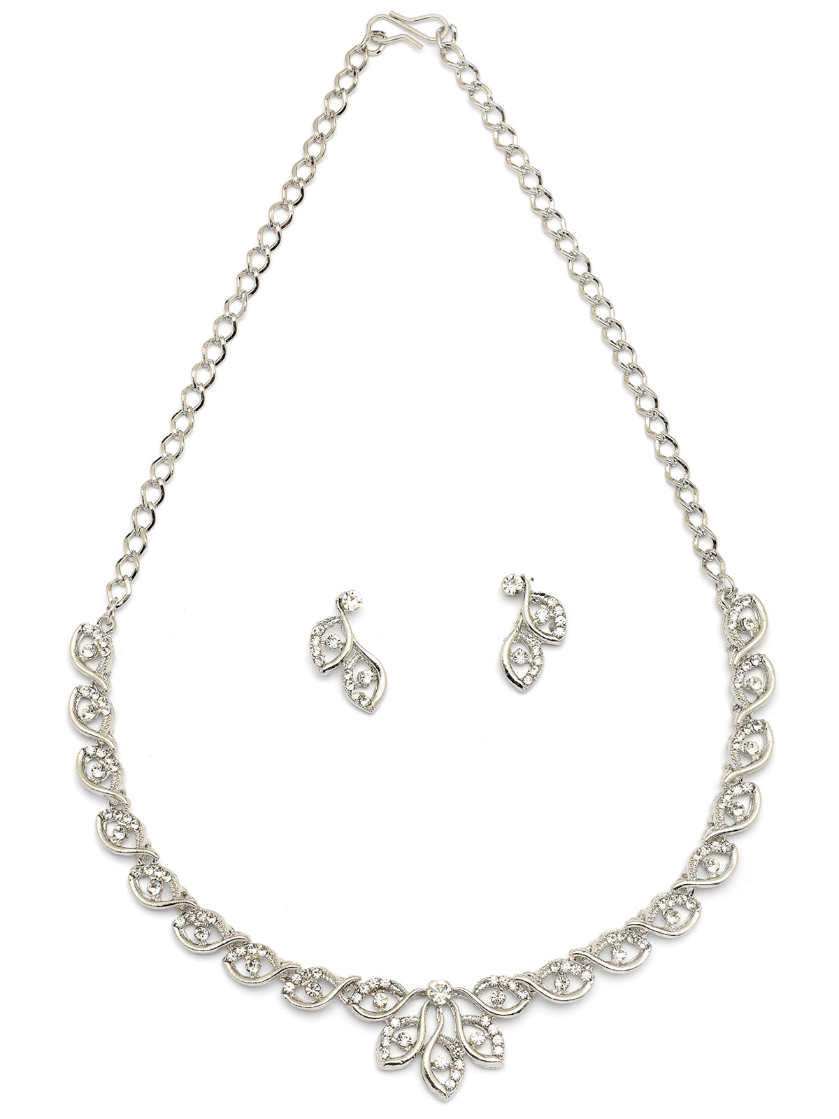 Sukkhi Decent & Shiny AD Stones Studded with Rhodium Plated Choker Necklace Set & Drop Earrings Jewellery for Women & Girls|Jewellery for Party, Wedding, and Festive Occasions for Women|NS107472