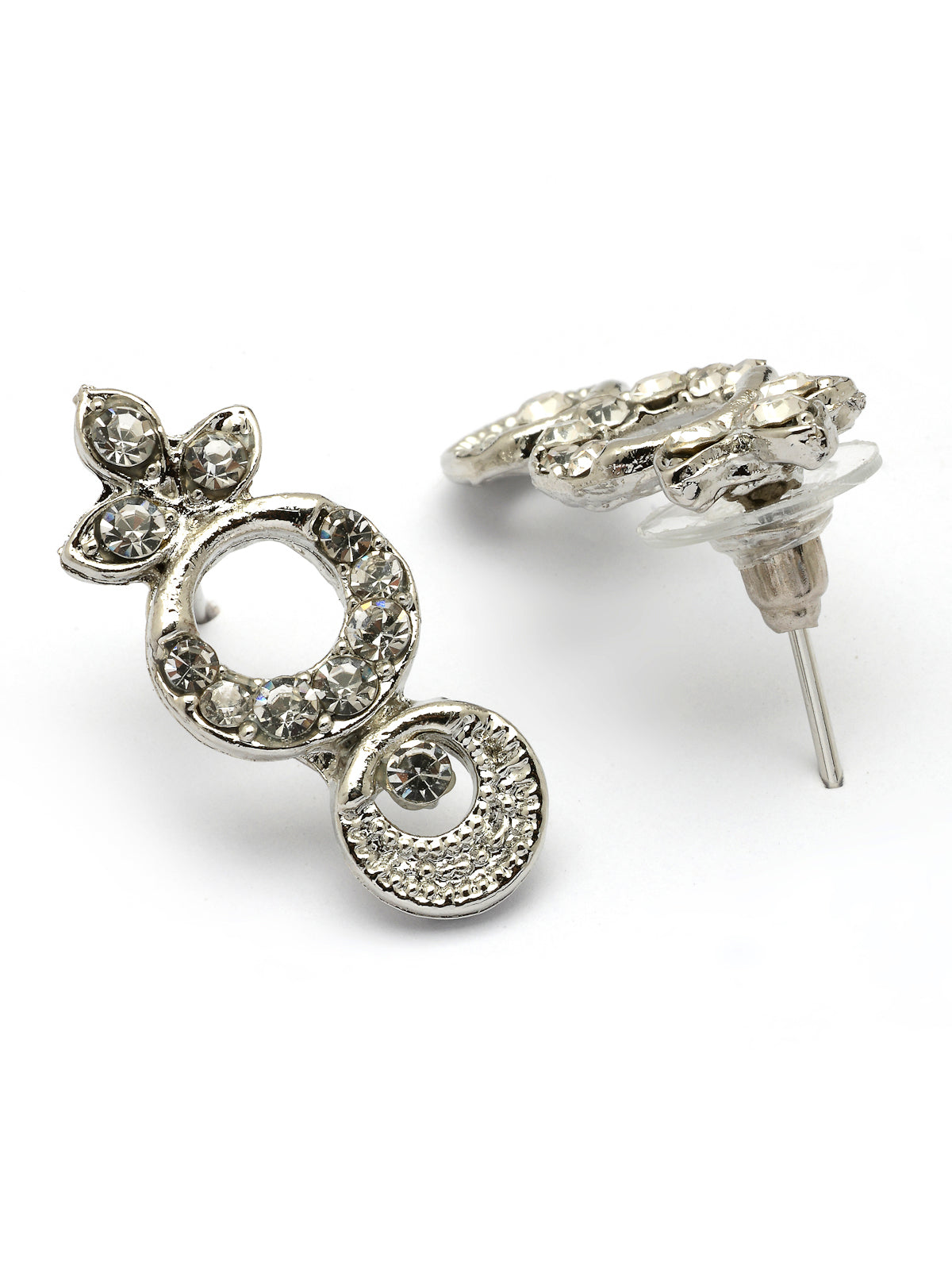 Sukkhi Graceful Rhodium Plated Round Shaped AD Stones Studded Silver Necklace Set with Studs Earrings Jewellery for Women & Girls|Jewellery for Party, Wedding, and Festive Occasions for Women|NS107473