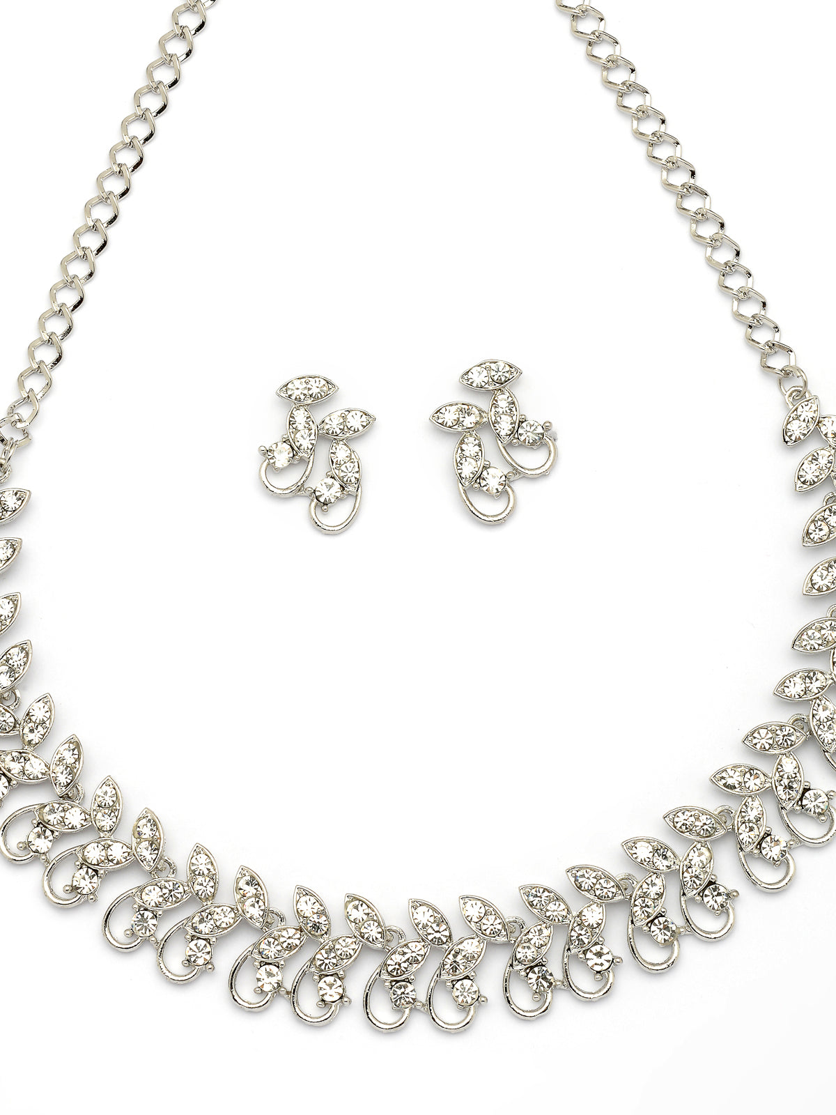 Sukkhi Stylish Rhodium Plated AD Stones Silver Choker Necklace Set with Studs Earrings Jewellery for Women & Girls|Jewellery for Party, Wedding, and Festive Occasions for Women|NS107474