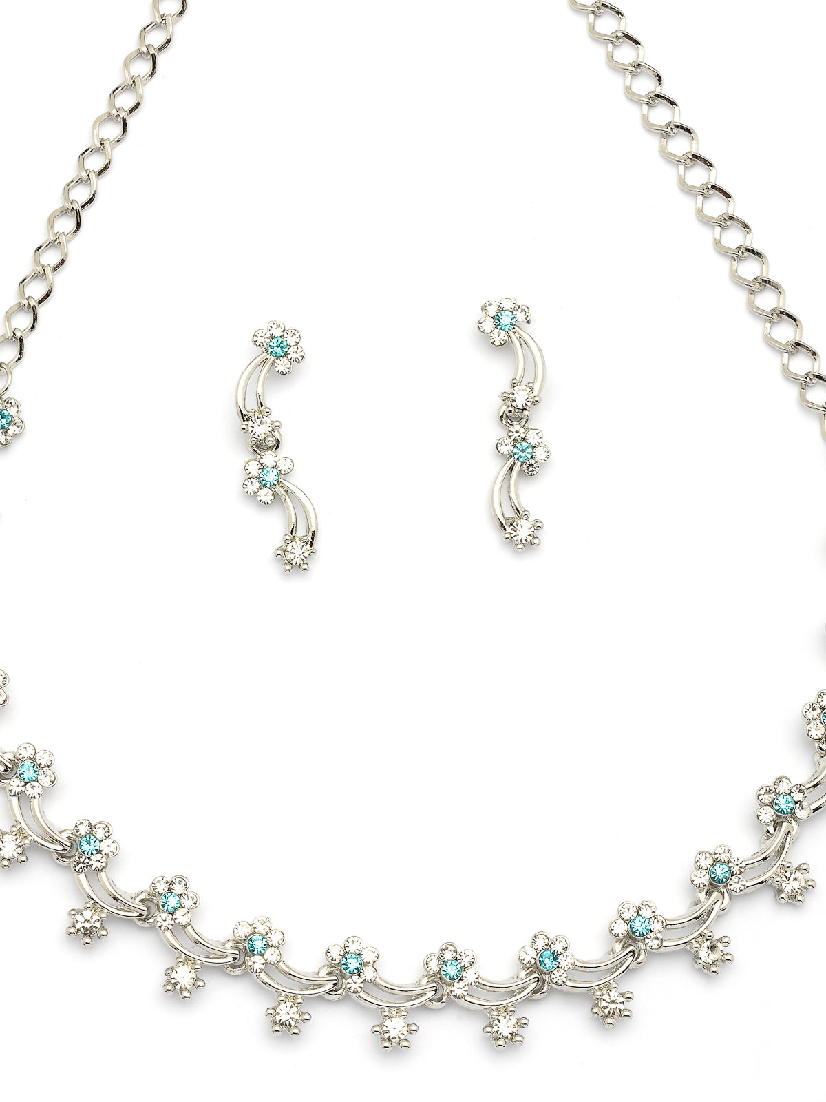 Sukkhi All Season Floral Design with Rhodium Plated AD Stones Silver Choker Necklace Set & Dangle Earrings Jewellery for Women|Jewellery for Party, Wedding, and Festive Occasions for Women|NS107476