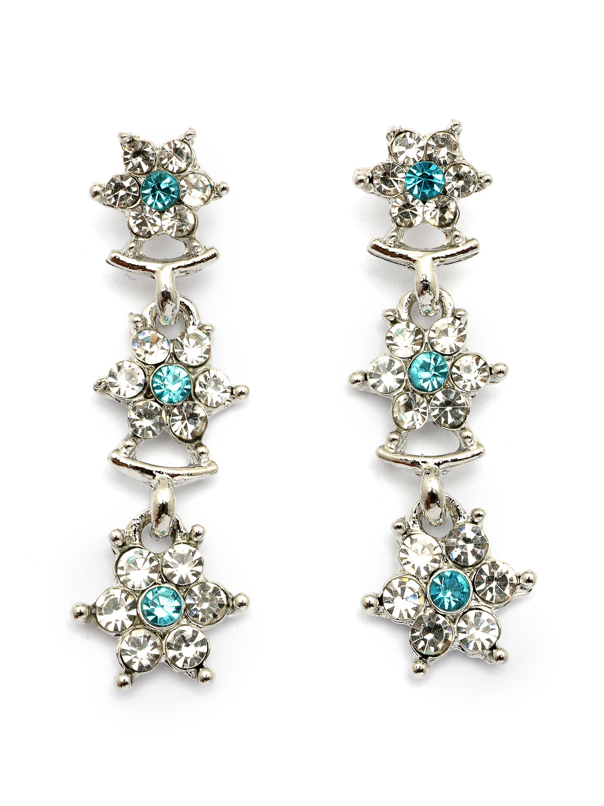 Sukkhi Latest Stylish Floral Design Rhodium Plated AD Stones Silver Choker Necklace Set with Dangle Earrings Jewellery for Women|Jewellery for Party, Wedding, and Festive Occasions for Women|NS107477