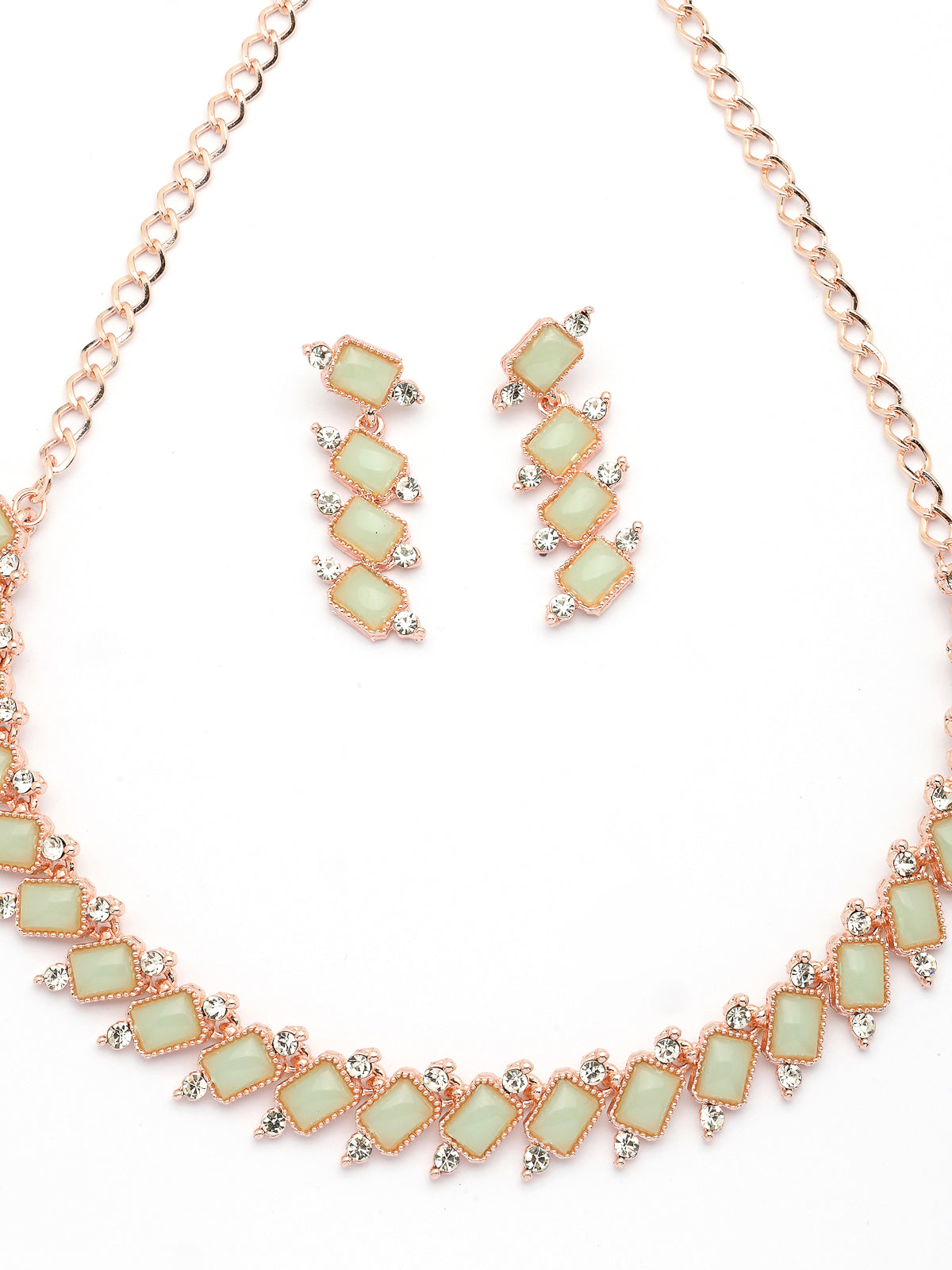 Sukkhi Charming Gold Plated AD Stones Mint Green Choker Necklace Set with Dangle Earrings Jewellery for Women & Girls|Jewellery for Party, Wedding, and Festive Occasions for Women|NS107480