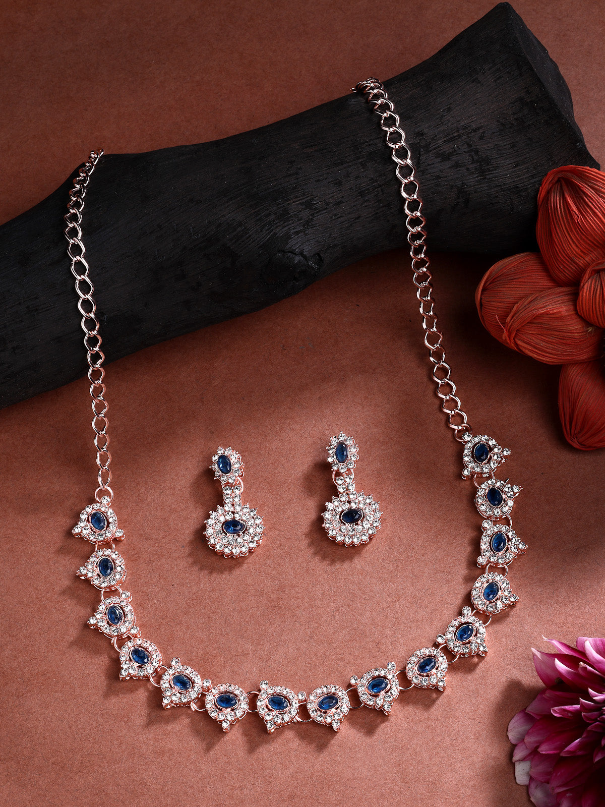 Sukkhi Beautiful Stylish Gold Plated AD Stones Studded Blue Choker Necklace Set with Drop Earrings Jewellery for Women & Girls|Jewellery for Party, Wedding, and Festive Occasions for Women|NS107481