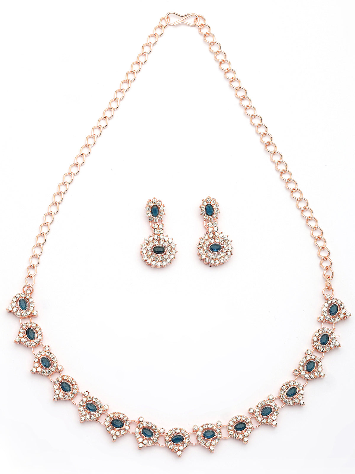 Sukkhi Beautiful Stylish Gold Plated AD Stones Studded Blue Choker Necklace Set with Drop Earrings Jewellery for Women & Girls|Jewellery for Party, Wedding, and Festive Occasions for Women|NS107481