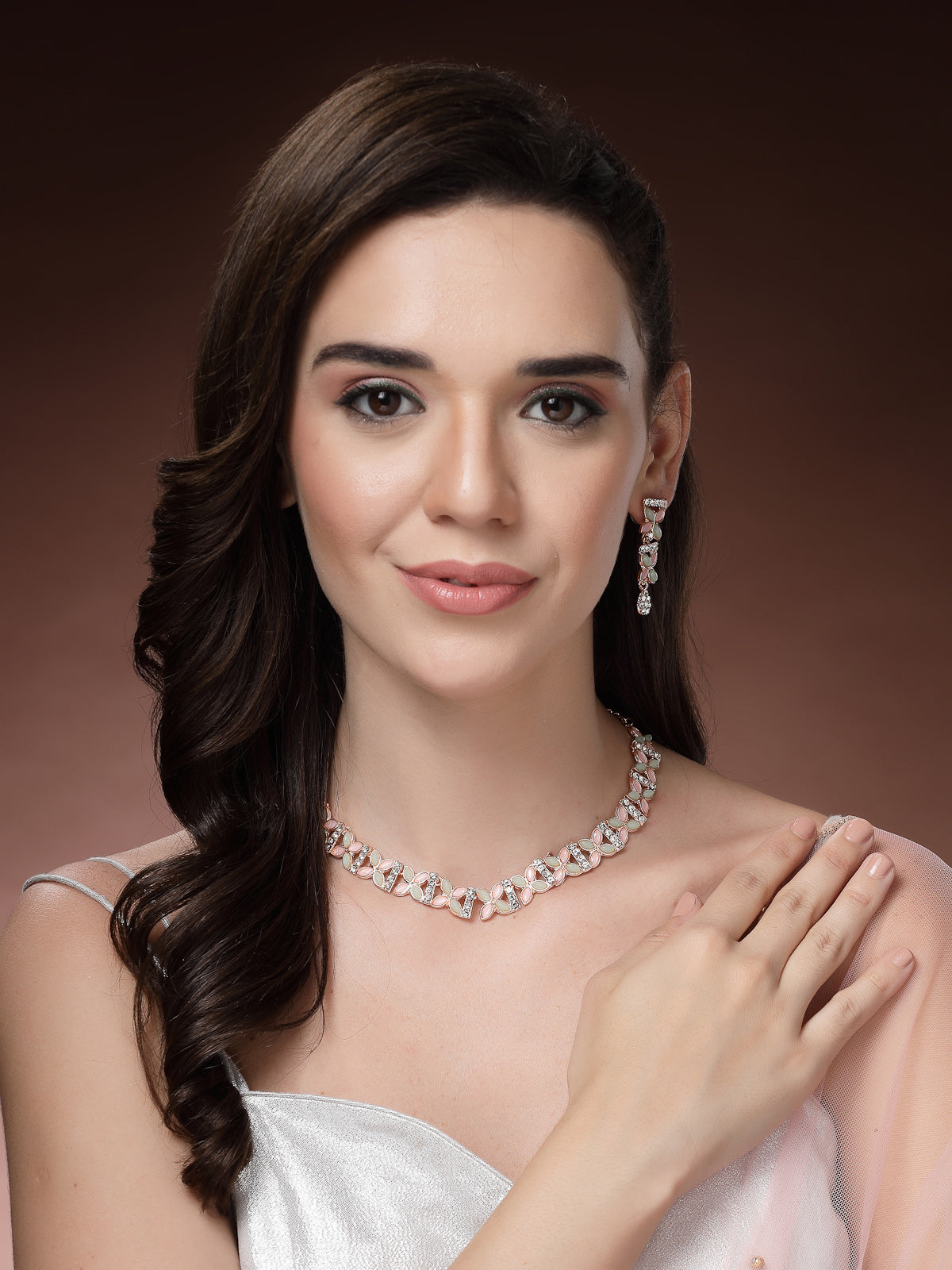 Sukkhi Glamorous Look with Gold Plated AD Stones Studded Choker Necklace Set with Drop Earrings Jewellery for Women & Girls|Jewellery for Party, Wedding, and Festive Occasions for Women|NS107483