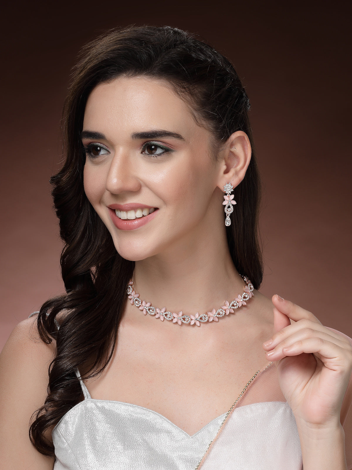 Sukkhi Stylish Flower Design AD Stones Gold Plated Choker Necklace Set with Dangle Earrings Jewellery for Women & Girls|Best Suited for Party, Wedding, and Festive Occasions for Women|NS107487