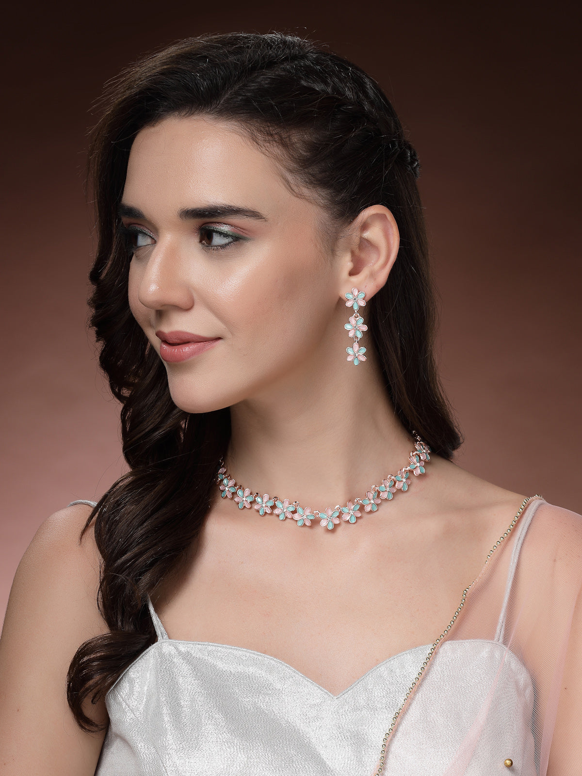 Sukkhi Flawless Stylish Design Gold Plated AD Stones Pink Choker Necklace Set with Dangle Earrings Jewellery for Women & Girls|Jewellery for Party, Wedding, and Festive Occasions for Women|NS107488