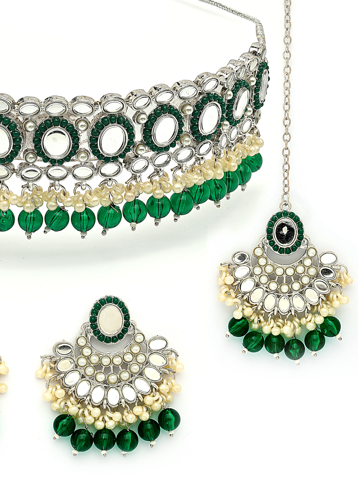 Sukkhi Trendy Rhodium Plated with AD Beads Choker Necklace Set Earring and Maangtikka Jewellery Set for Women|NS107520