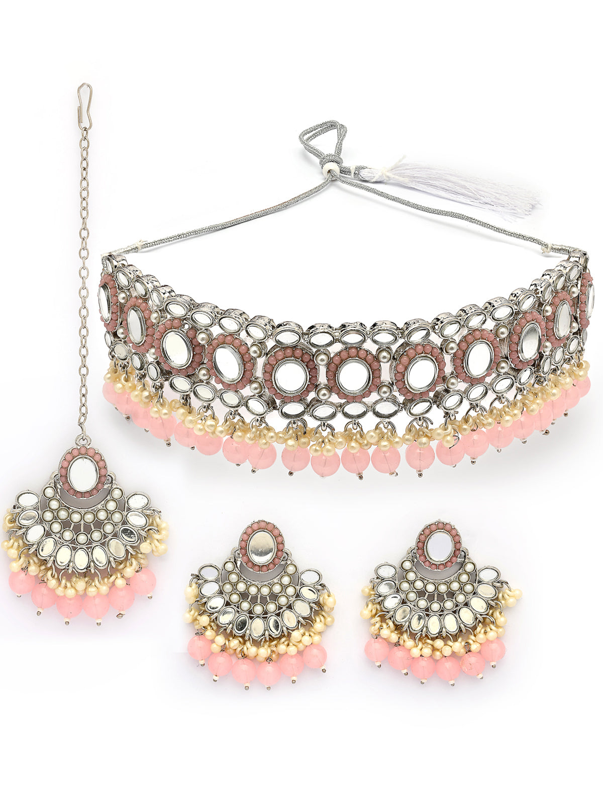 Sukkhi Unique Rhodium Plated with AD Beads Choker Necklace Set Earring and Maangtikka Jewellery Set for Women|NS107524