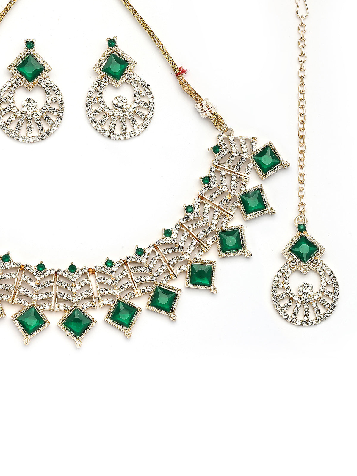 Sukkhi All-Season Gold Plated AD Stones & Beads Choker Necklace Set With Earring And Maangtika | Jewellery Set For Women|NS107531