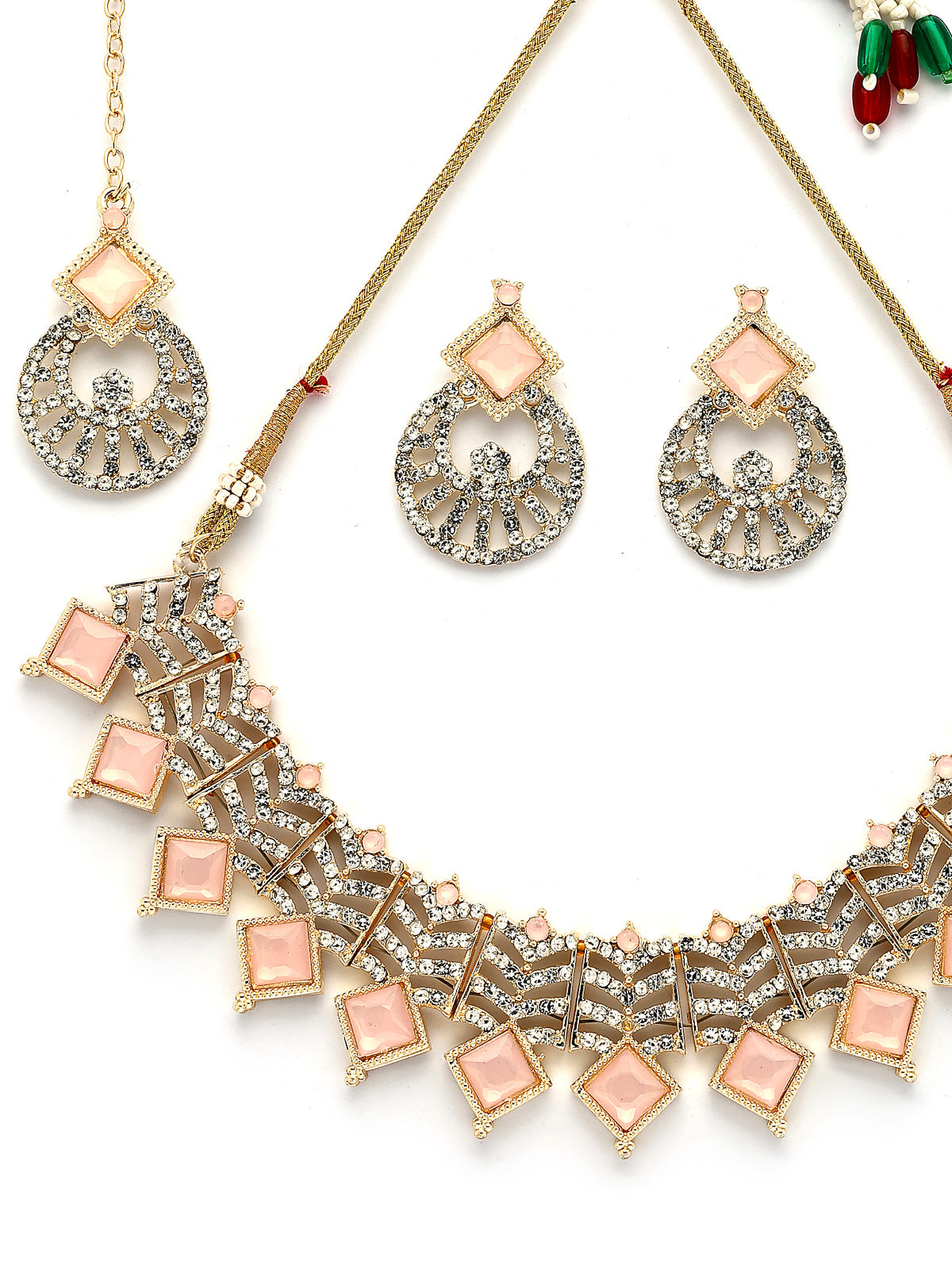Sukkhi Pretty Gold Plated AD Stones & Beads Choker Necklace Set With Earring And Maangtika | Jewellery Set For Women|NS107536