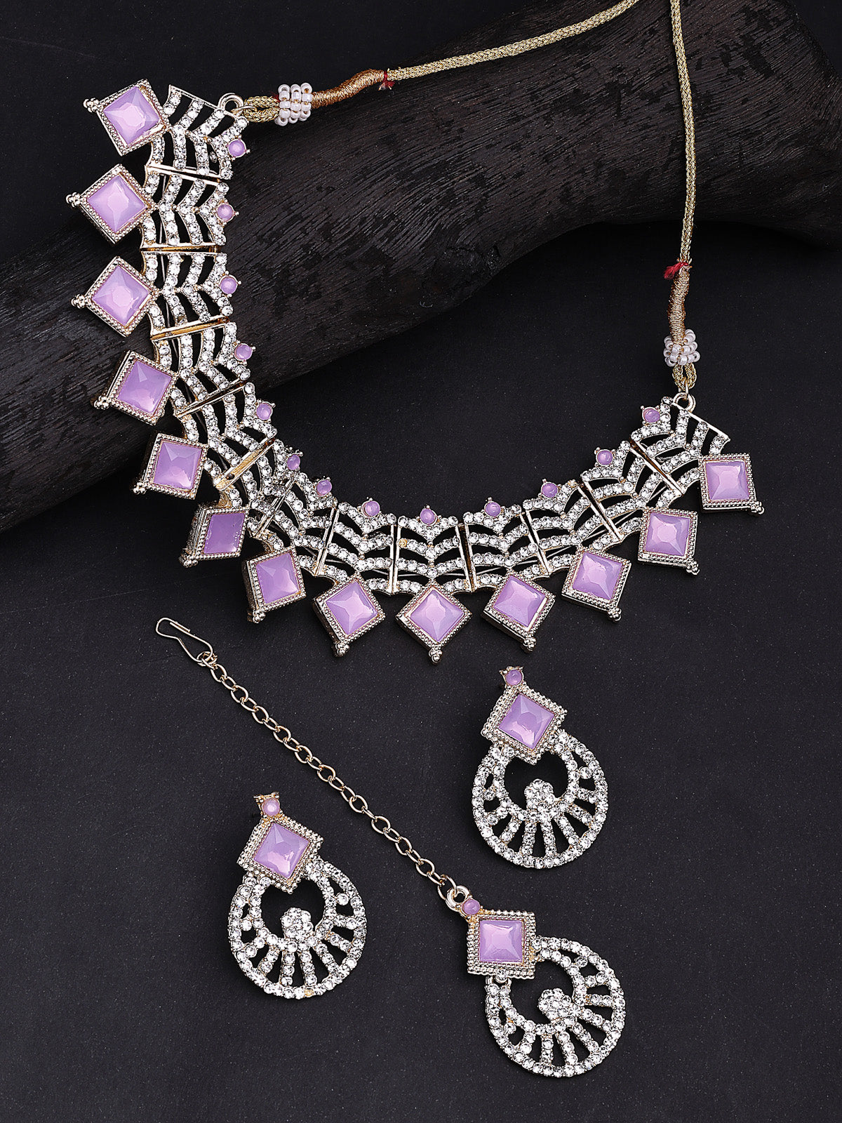 Sukkhi Classical Gold Plated AD Stones & Beads Choker Necklace Set With Earring And Maangtika | Jewellery Set For Women|NS107538