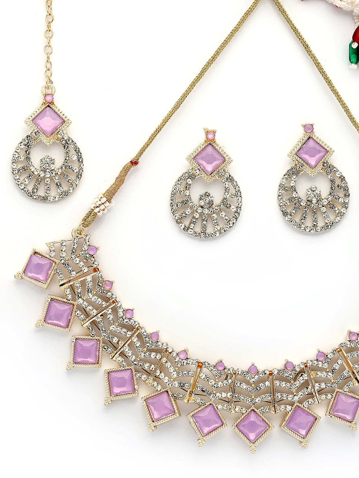 Sukkhi Classical Gold Plated AD Stones & Beads Choker Necklace Set With Earring And Maangtika | Jewellery Set For Women|NS107538