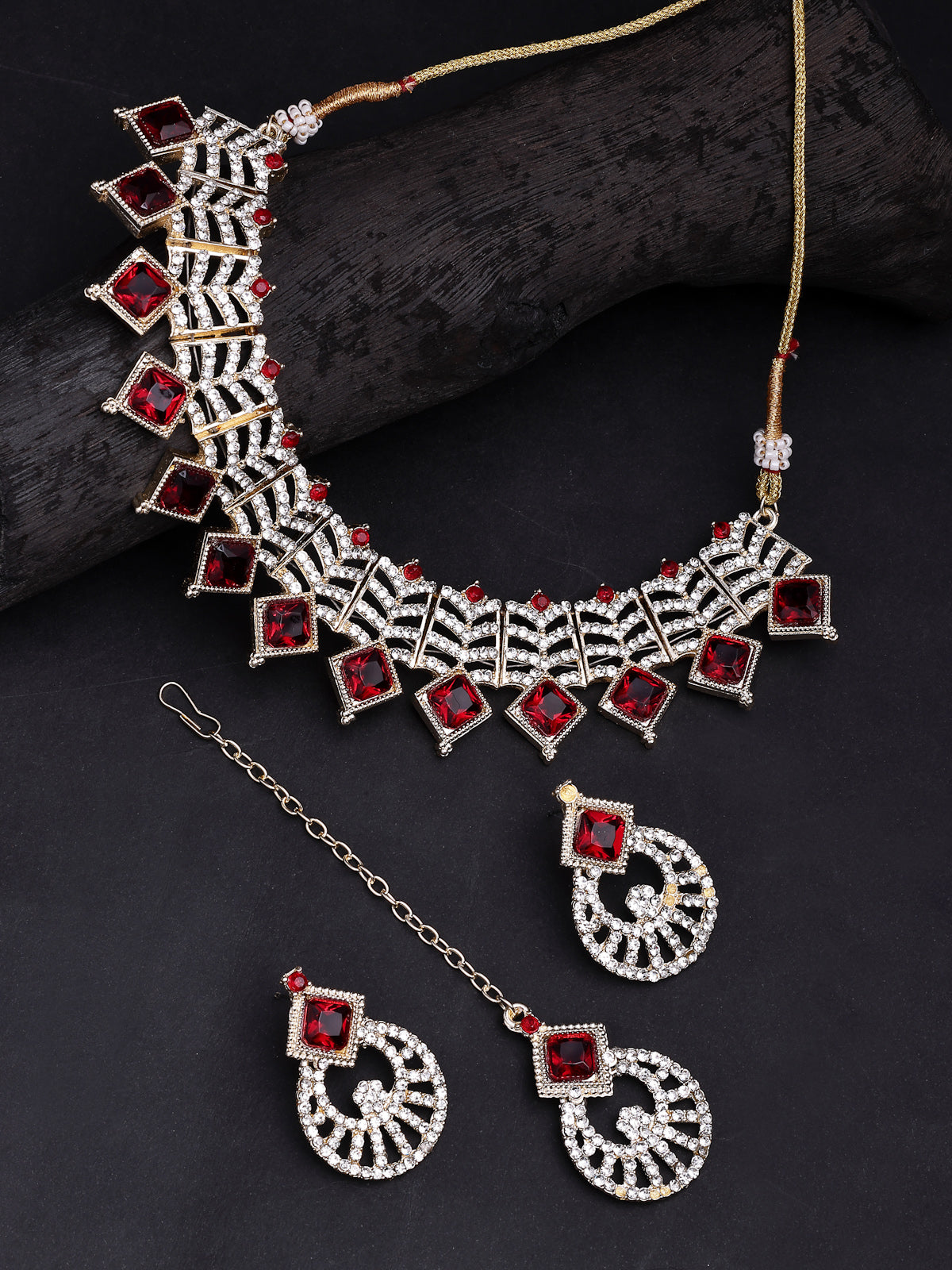 Sukkhi Admirable Gold Plated AD Stones & Beads Choker Necklace Set With Earring And Maangtika | Jewellery Set For Women|NS107539