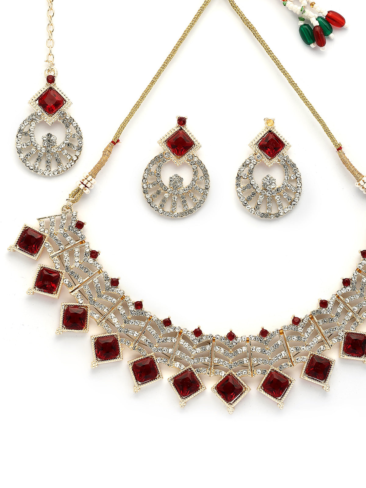 Sukkhi Admirable Gold Plated AD Stones & Beads Choker Necklace Set With Earring And Maangtika | Jewellery Set For Women|NS107539