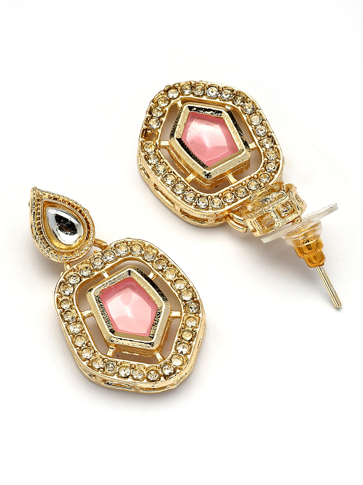 Sukkhi Modern Stylish Gold Plated AD Stones Studded Pink Choker Necklace Set with Drop Earrings Jewellery for Women & Girls|Jewellery for Party, Wedding, and Festive Occasions for Women|NS107547