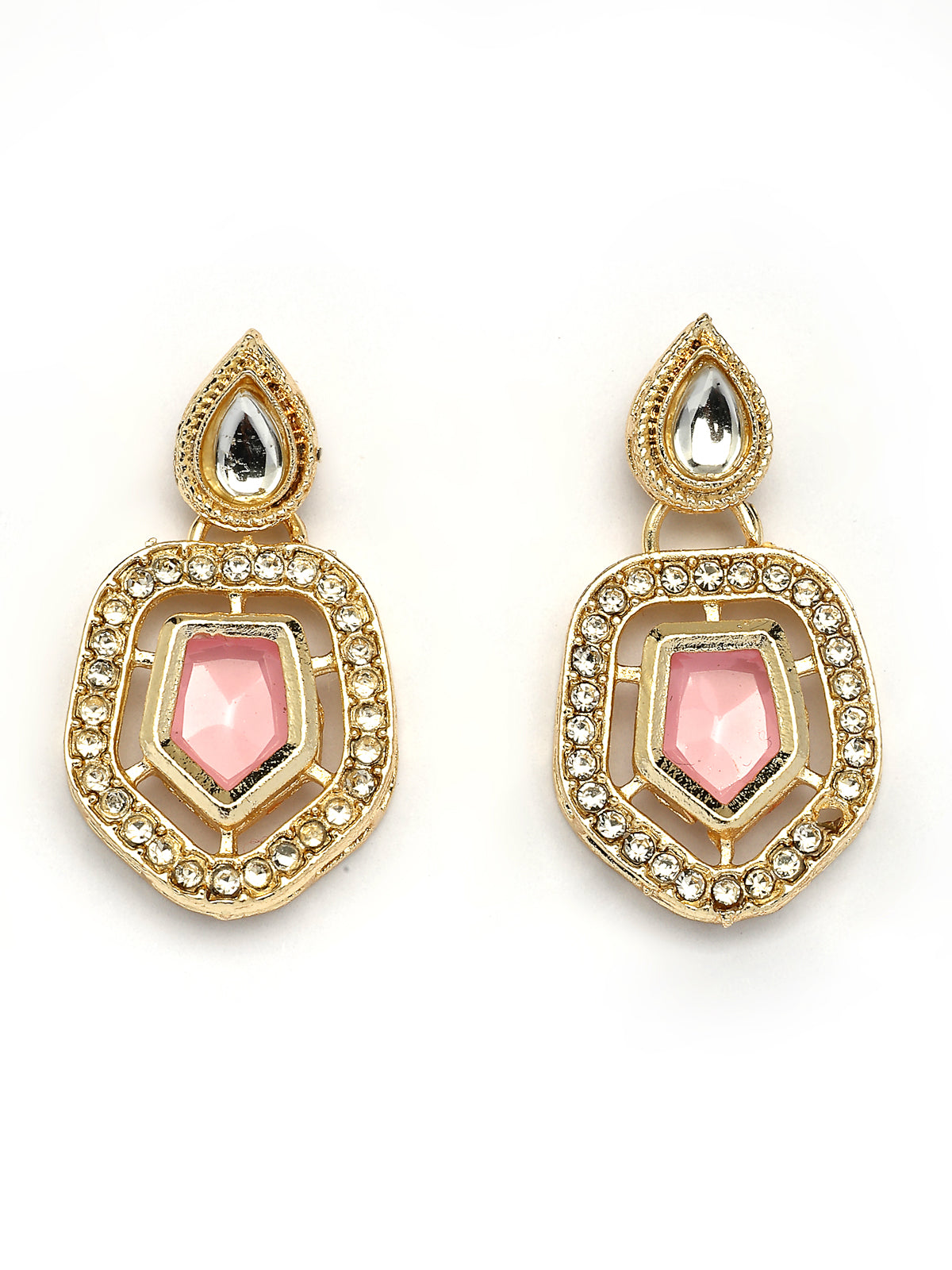 Sukkhi Modern Stylish Gold Plated AD Stones Studded Pink Choker Necklace Set with Drop Earrings Jewellery for Women & Girls|Jewellery for Party, Wedding, and Festive Occasions for Women|NS107547