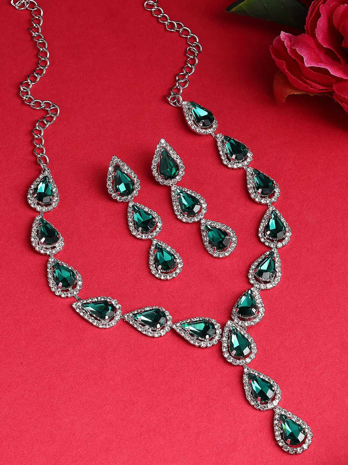 Sukkhi Pear Shaped with Gold Plated AD Stones Studded Green Choker Necklace Set with Drop Earrings Jewellery for Women & Girls|Jewellery for Party, Wedding, and Festive Occasions for Women|NS107560