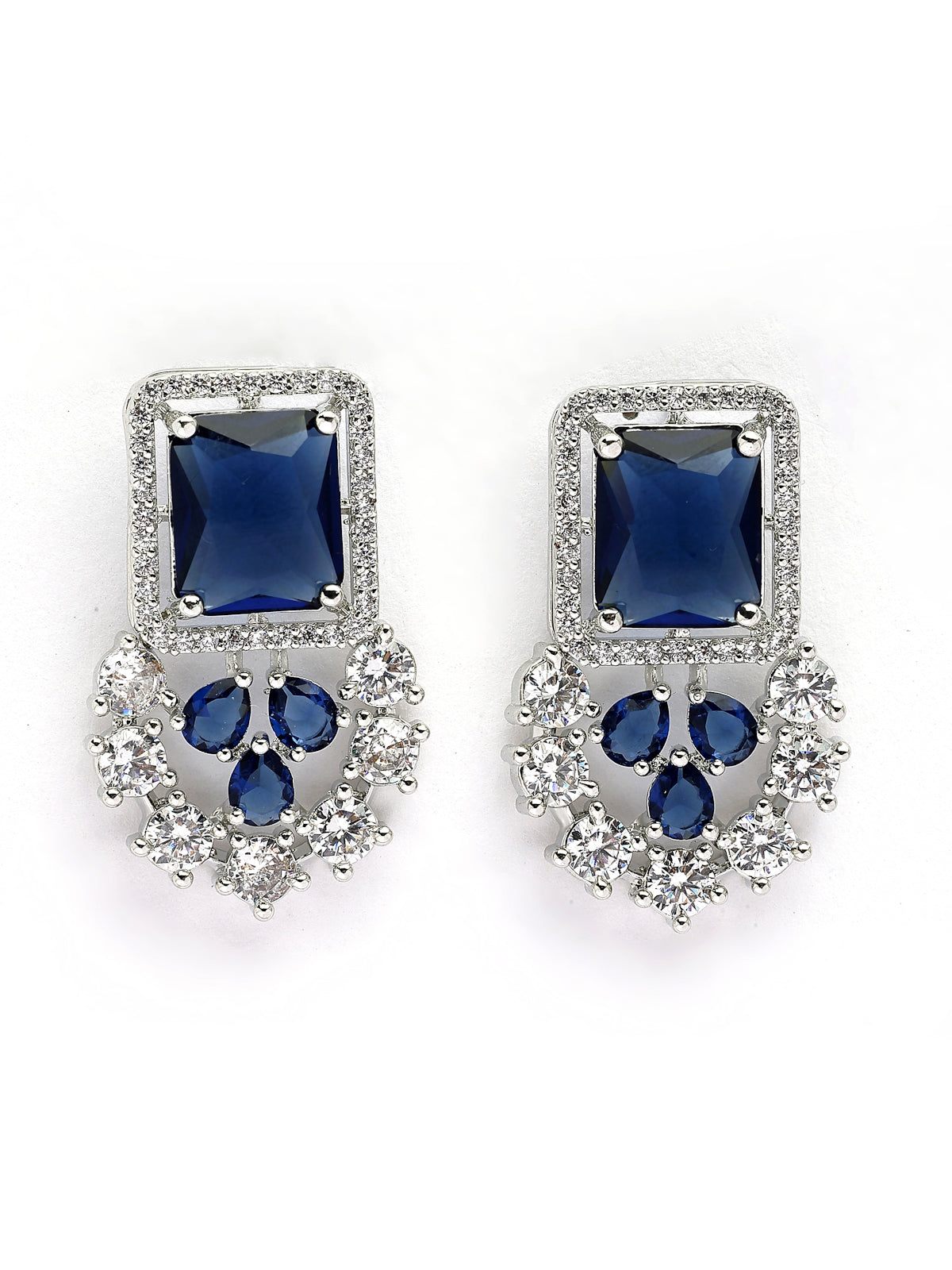 Sukkhi Royal Blue Fashionable Rhodium Plated Cubic Zirconia Studded Brass Collar Necklace with Studs Earring & Maangtikka Jewellery Set for Women|Latest Stylish Gifts for All Occasions|NS115978