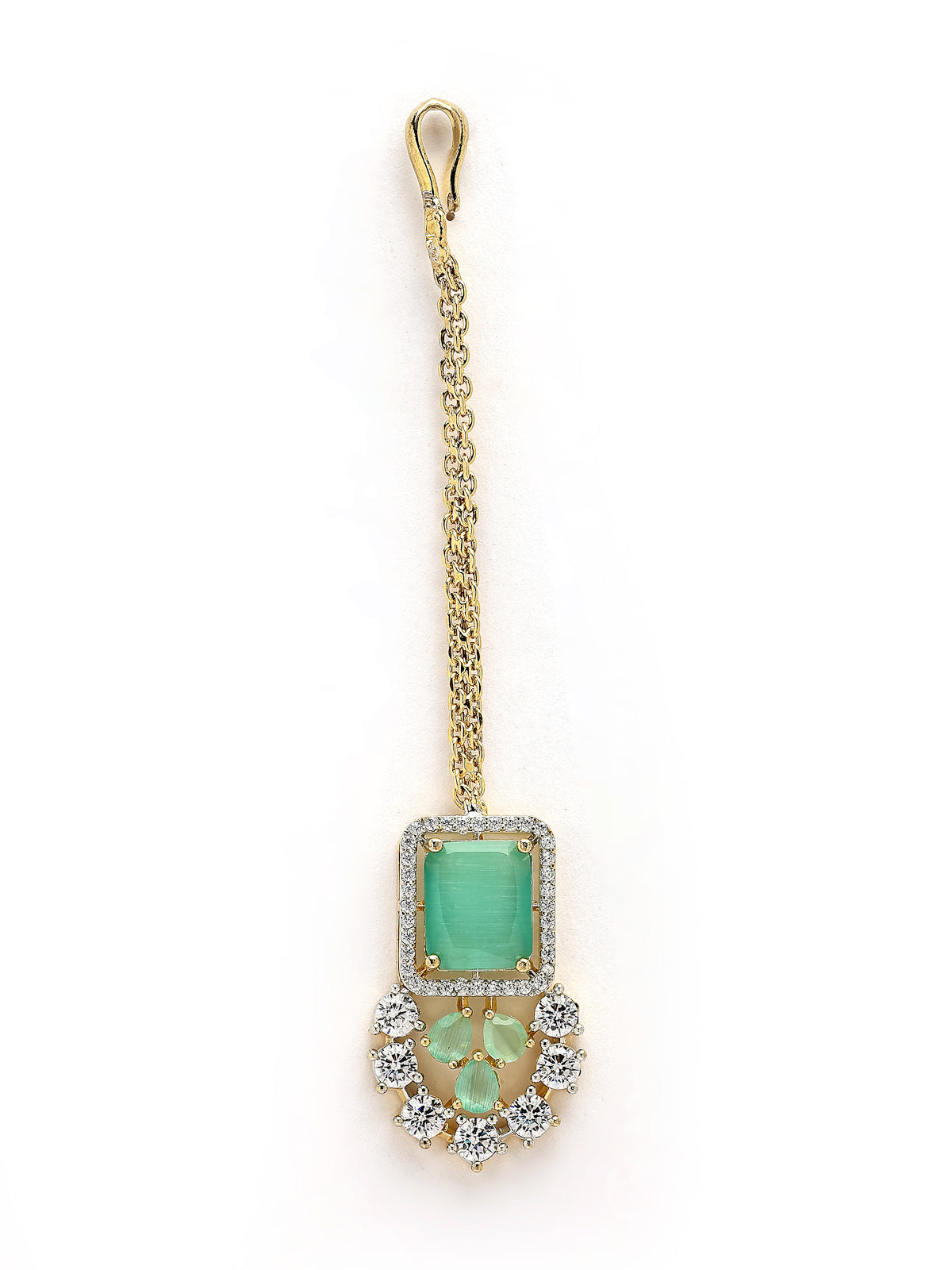 Sukkhi Beautiful Gold Plated with Cubic Zirconia Studded Brass Mint Green Collar Necklace with Studs Earring & Maangtikka Jewellery Set for Women|Latest Stylish Gifts for All Occasions|NS115981