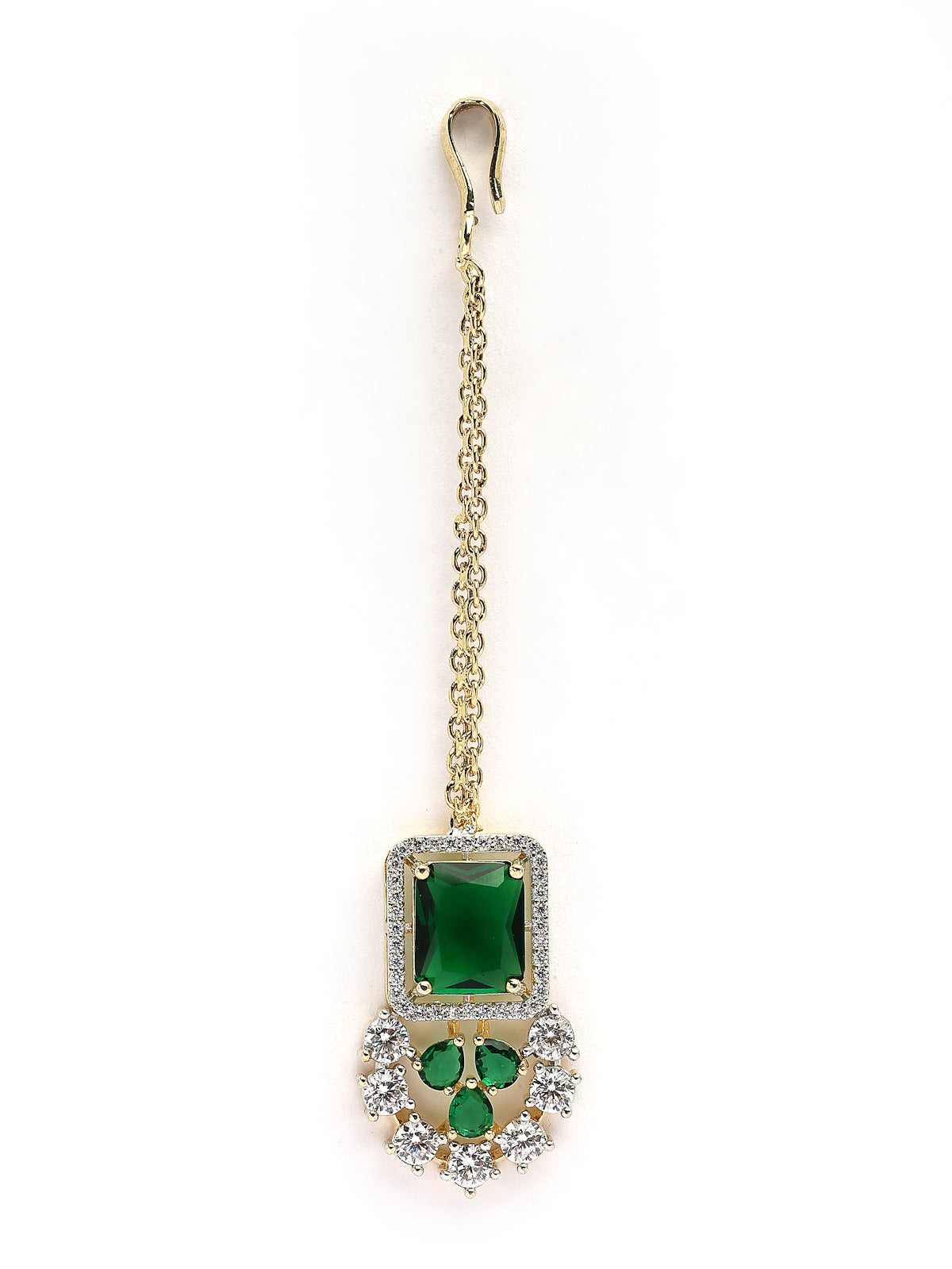 Sukkhi Wedding Collection Gold Plated Cubic Zirconia Studded Brass Emerald Green Collar Necklace & Studs Earring & Maangtikka Jewellery Set for Women|Latest Stylish Gifts for All Occasions|NS115982