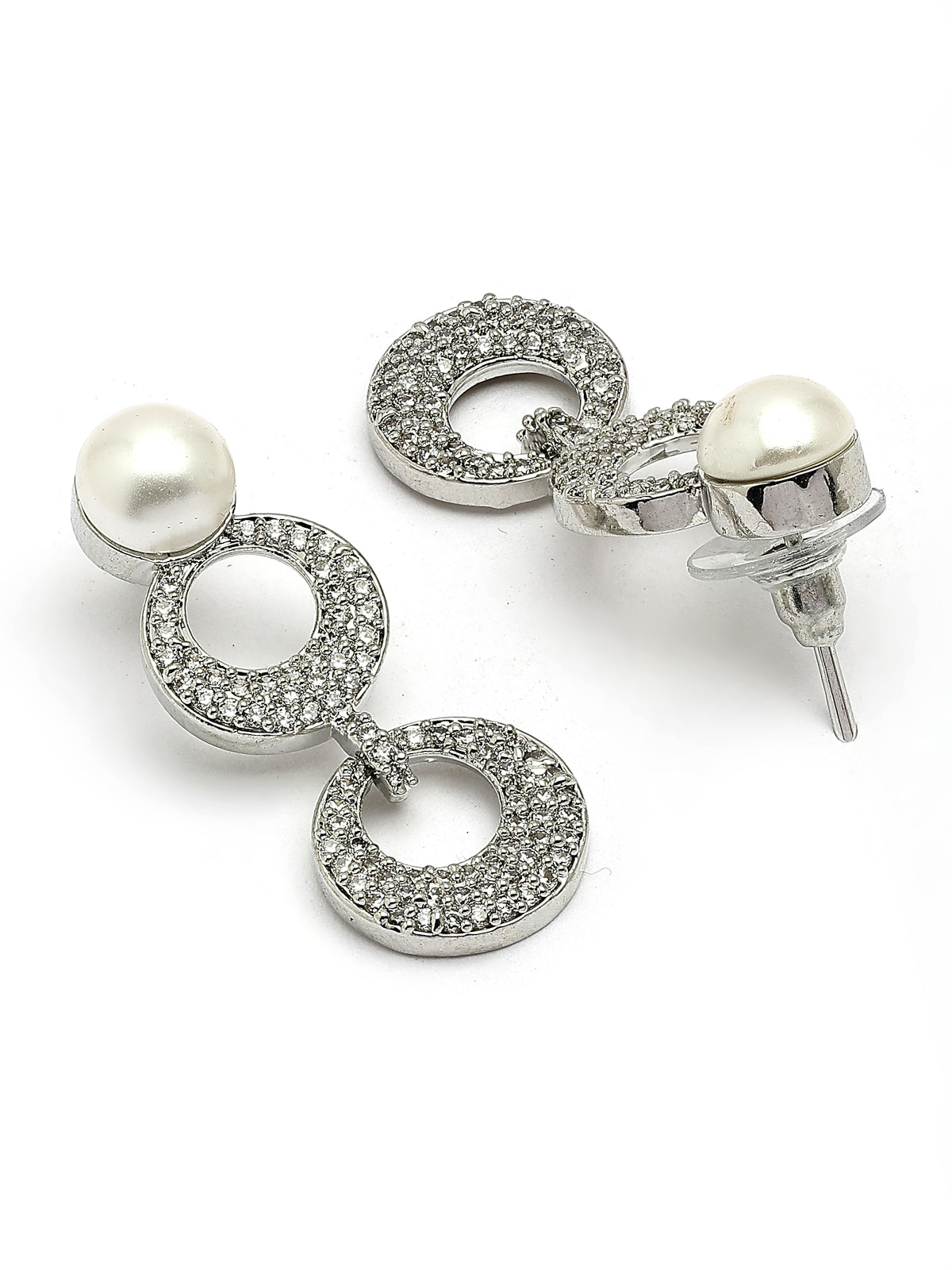 Sukkhi Universal Style Fashion Rhodium Plated With Cubic Zirconia & Pearl Studded Brass White Collar Necklace & Drop Earrings Jewellery Set for Women|Latest Stylish Gifts for All Occasions|NS116018
