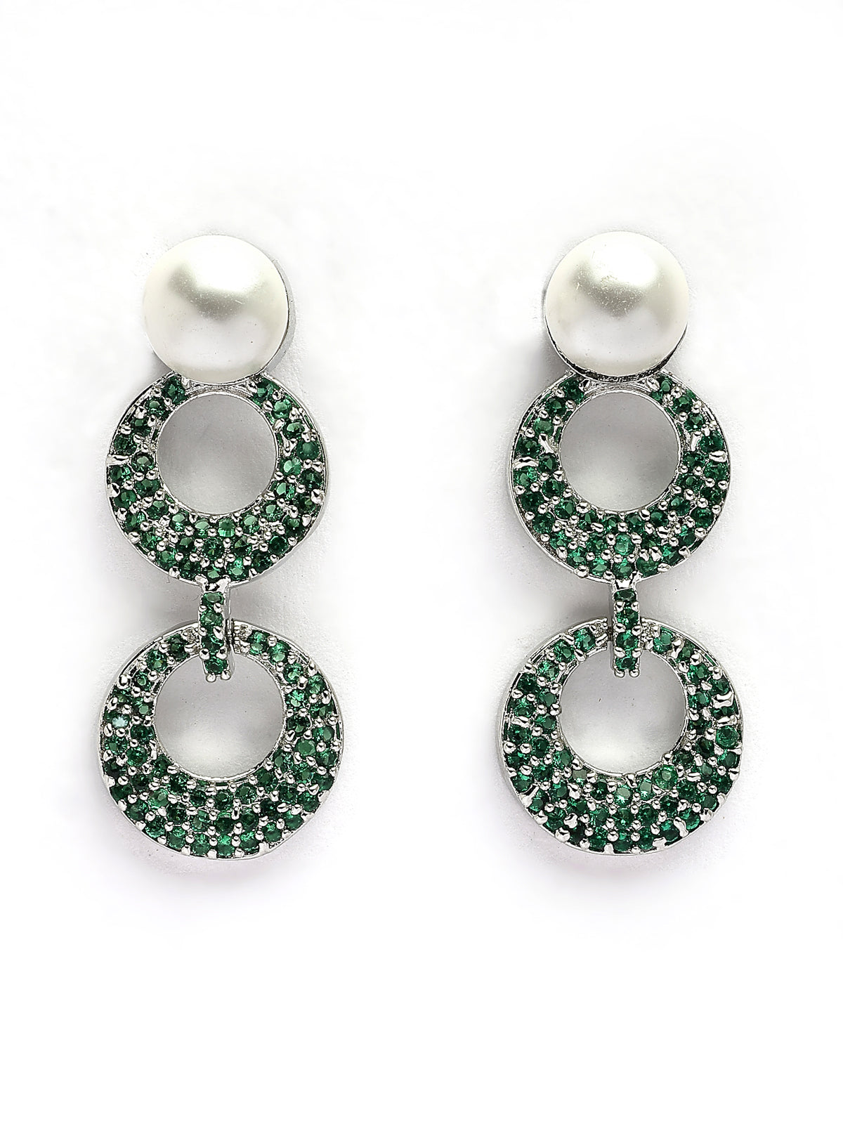 Sukkhi Classy Style Rhodium Plated with Cubic Zirconia & Pearl Studded Green Brass Collar Necklace with Drop Earrings Jewellery Set for Women|Latest Stylish Gifts for All Occasions|NS116019