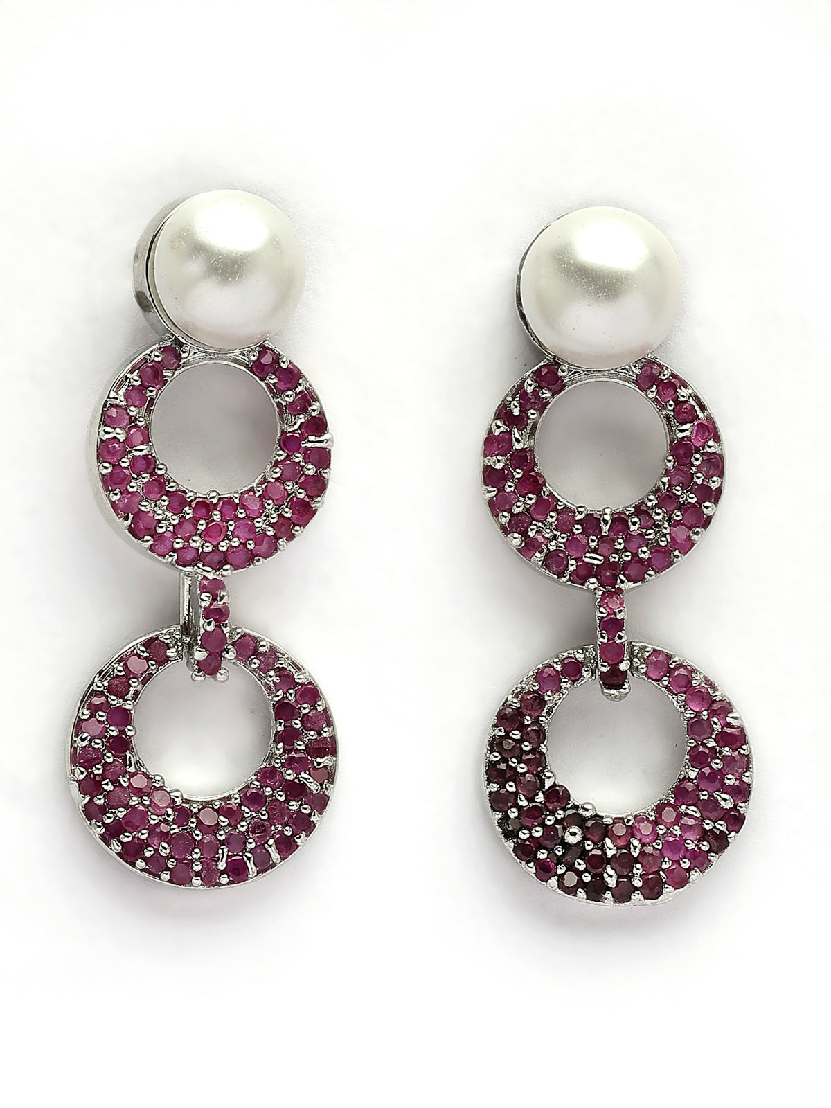 Sukkhi External Stylish Rhodium Plated with Cubic Zirconia & Pearl Studded Red Brass Collar Necklace with Drop Earrings Jewellery Set for Women|Latest Stylish Gifts for All Occasions|NS116021