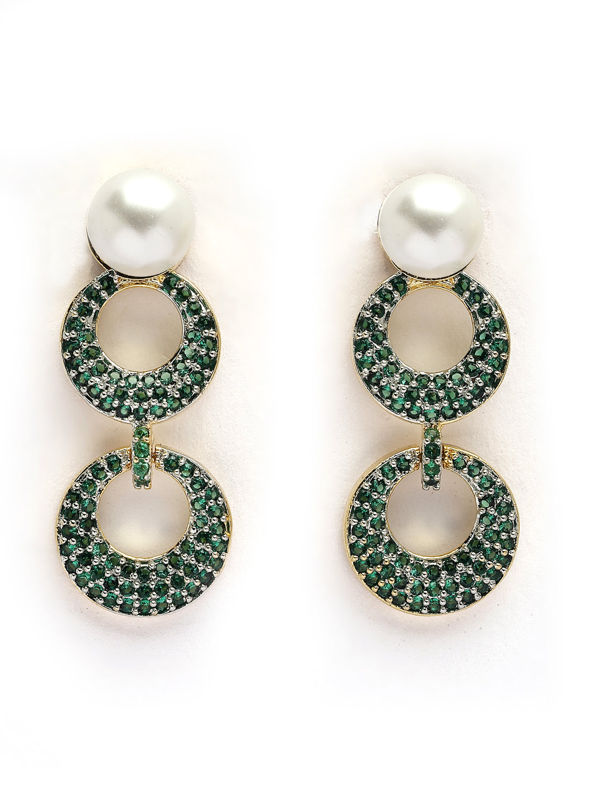 Sukkhi Ornamental Round Design Gold Plated with Cubic Zirconia & Pearl Studded Green Brass Collar Necklace with Drop Earrings Jewellery Set for Women|Latest Stylish Gifts for All Occasions|NS116023