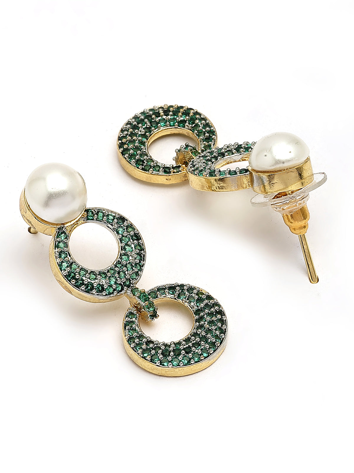 Sukkhi Ornamental Round Design Gold Plated with Cubic Zirconia & Pearl Studded Green Brass Collar Necklace with Drop Earrings Jewellery Set for Women|Latest Stylish Gifts for All Occasions|NS116023