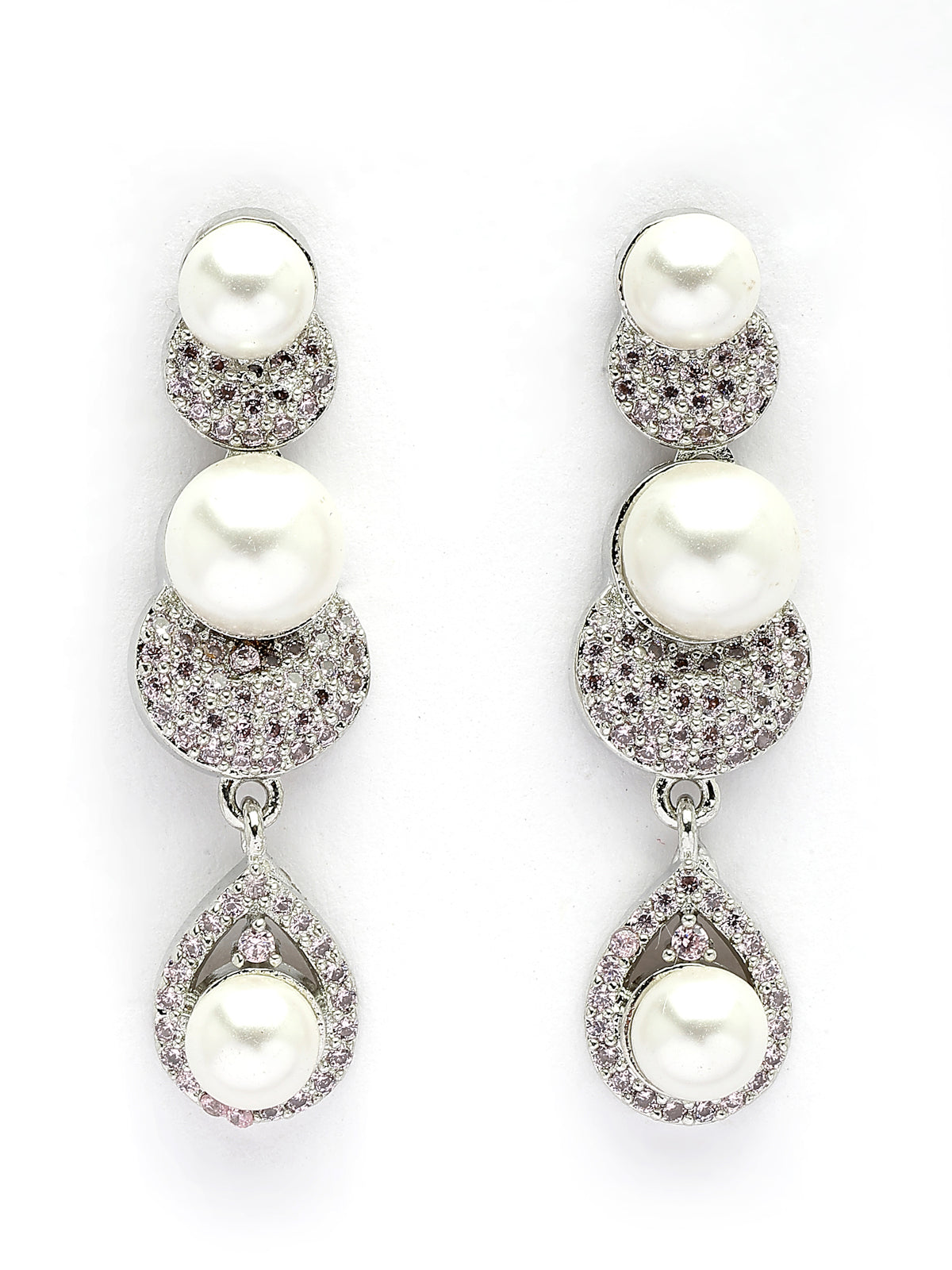Sukkhi Splendid Round Design Rhodium Plated with Cubic Zirconia & Pearl Studded White Brass Collar Necklace with Drop Earrings Jewellery Set for Women|Latest Stylish Gifts for All Occasions|NS116026