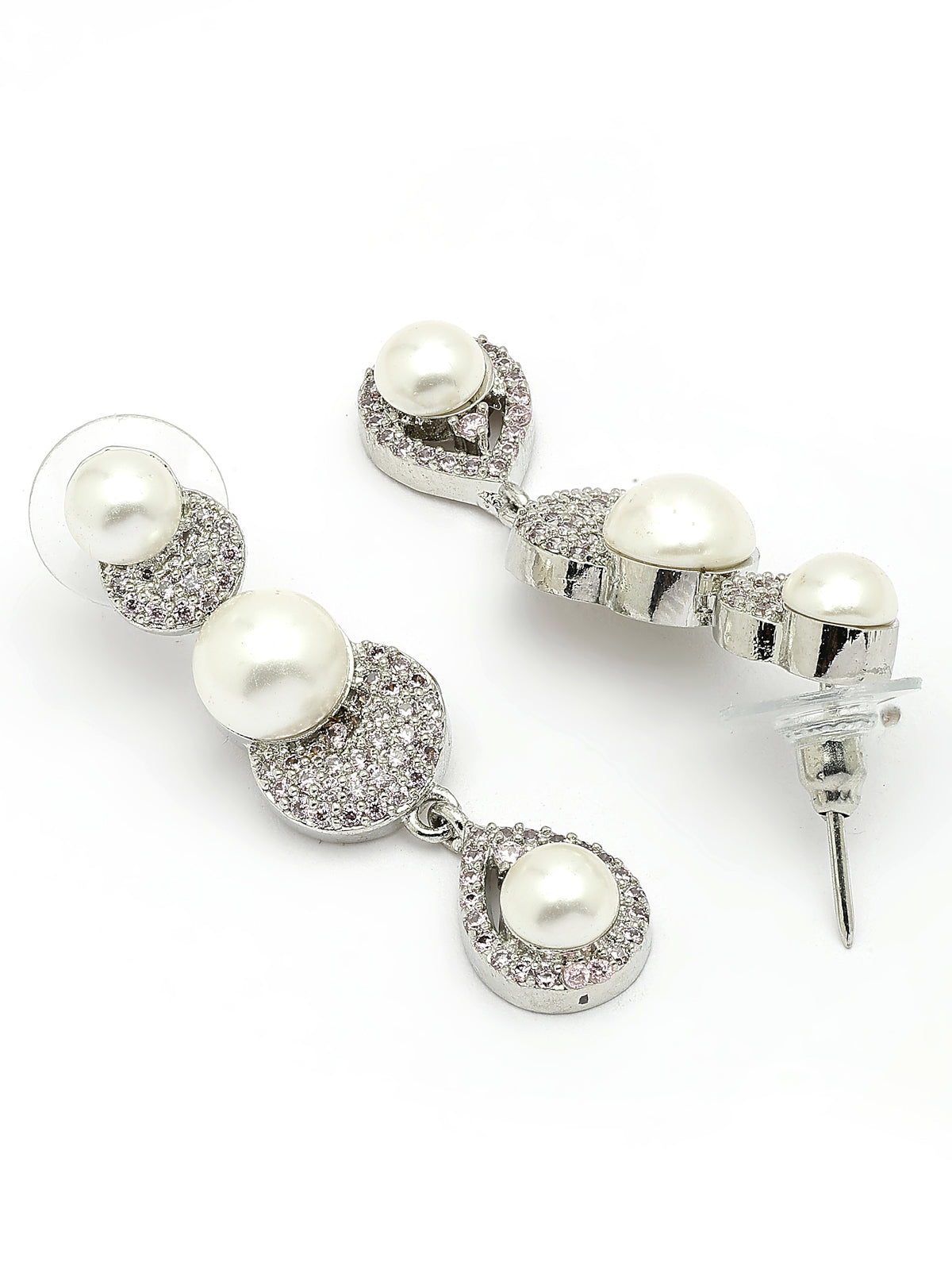 Sukkhi Splendid Round Design Rhodium Plated with Cubic Zirconia & Pearl Studded White Brass Collar Necklace with Drop Earrings Jewellery Set for Women|Latest Stylish Gifts for All Occasions|NS116026