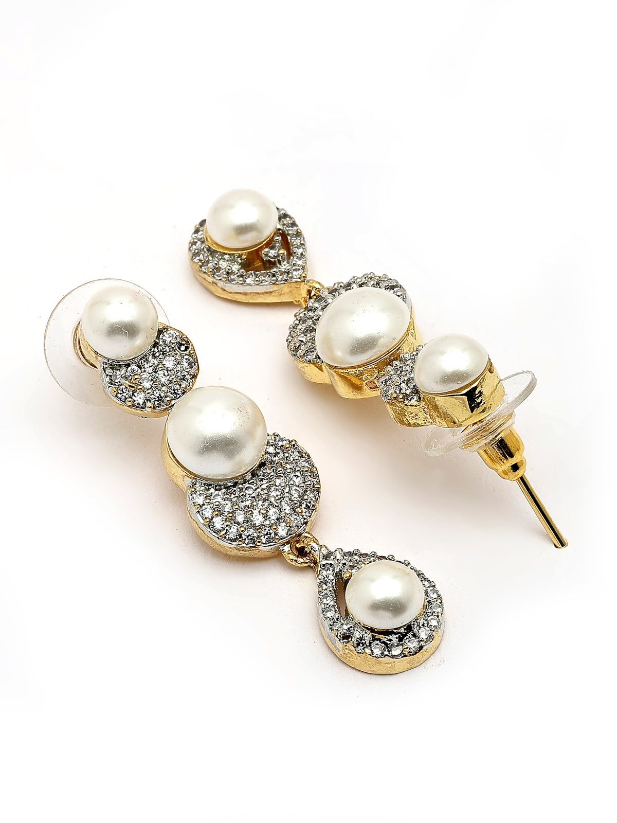 Sukkhi Versatile Round Design Gold Plated with Cubic Zirconia & Pearl Studded White Brass Collar Necklace with Drop Earrings Jewellery Set for Women|Latest Stylish Gifts for All Occasions|NS116030