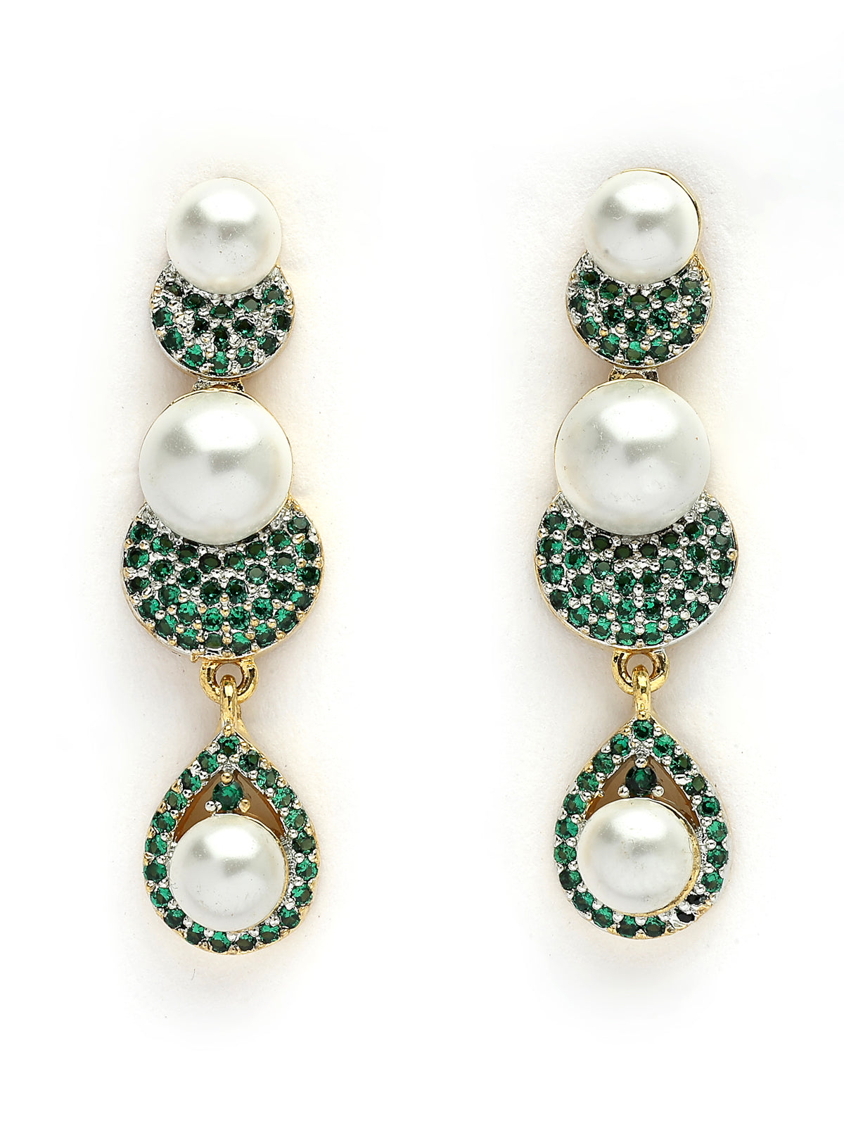Sukkhi Stylish Geometric Design Gold Plated with Cubic Zirconia Pearl Studded Green Brass Collar Necklace with Drop Earrings Jewellery Set for Women|Latest Stylish Gifts for All Occasions|NS116031