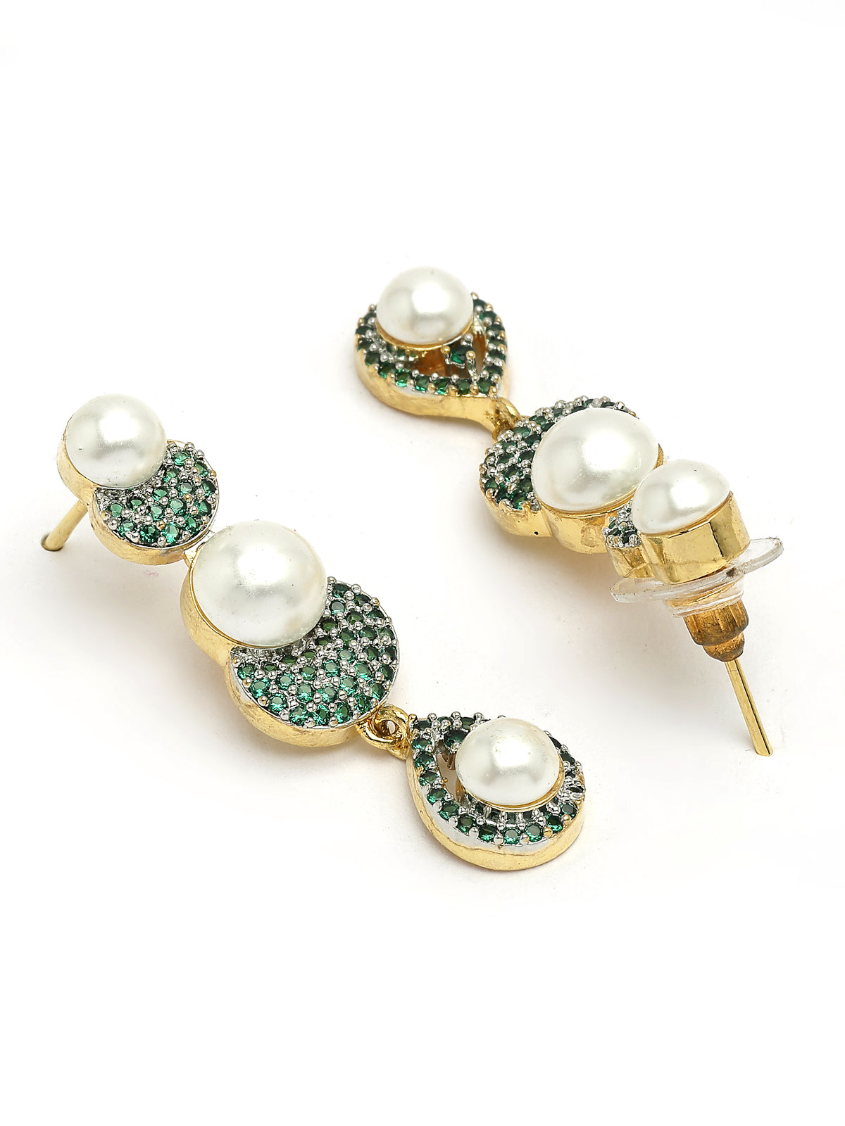 Sukkhi Stylish Geometric Design Gold Plated with Cubic Zirconia Pearl Studded Green Brass Collar Necklace with Drop Earrings Jewellery Set for Women|Latest Stylish Gifts for All Occasions|NS116031