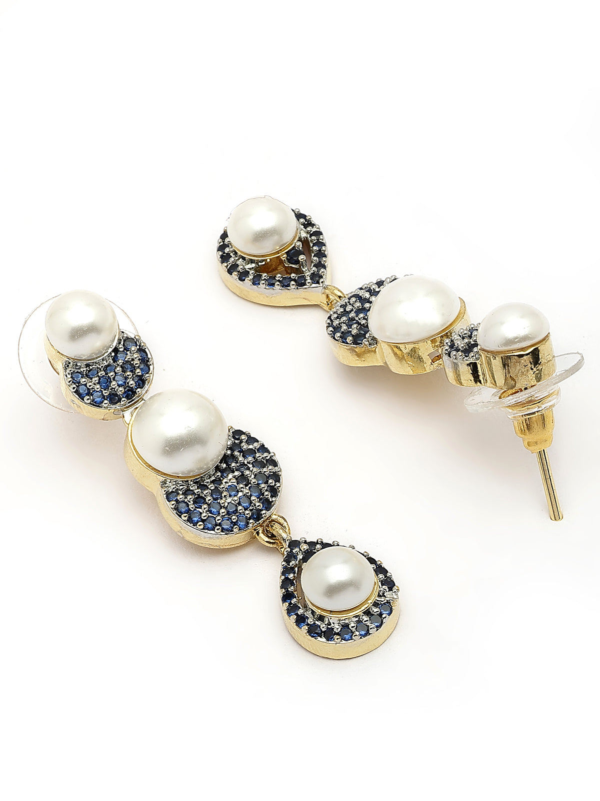 Sukkhi Splendid Geometric Design Gold Plated with Cubic Zirconia & Pearl Studded Blue Brass Collar Necklace with Drop Earrings Jewellery Set for Women|Latest Stylish Gifts for All Occasions|NS116032