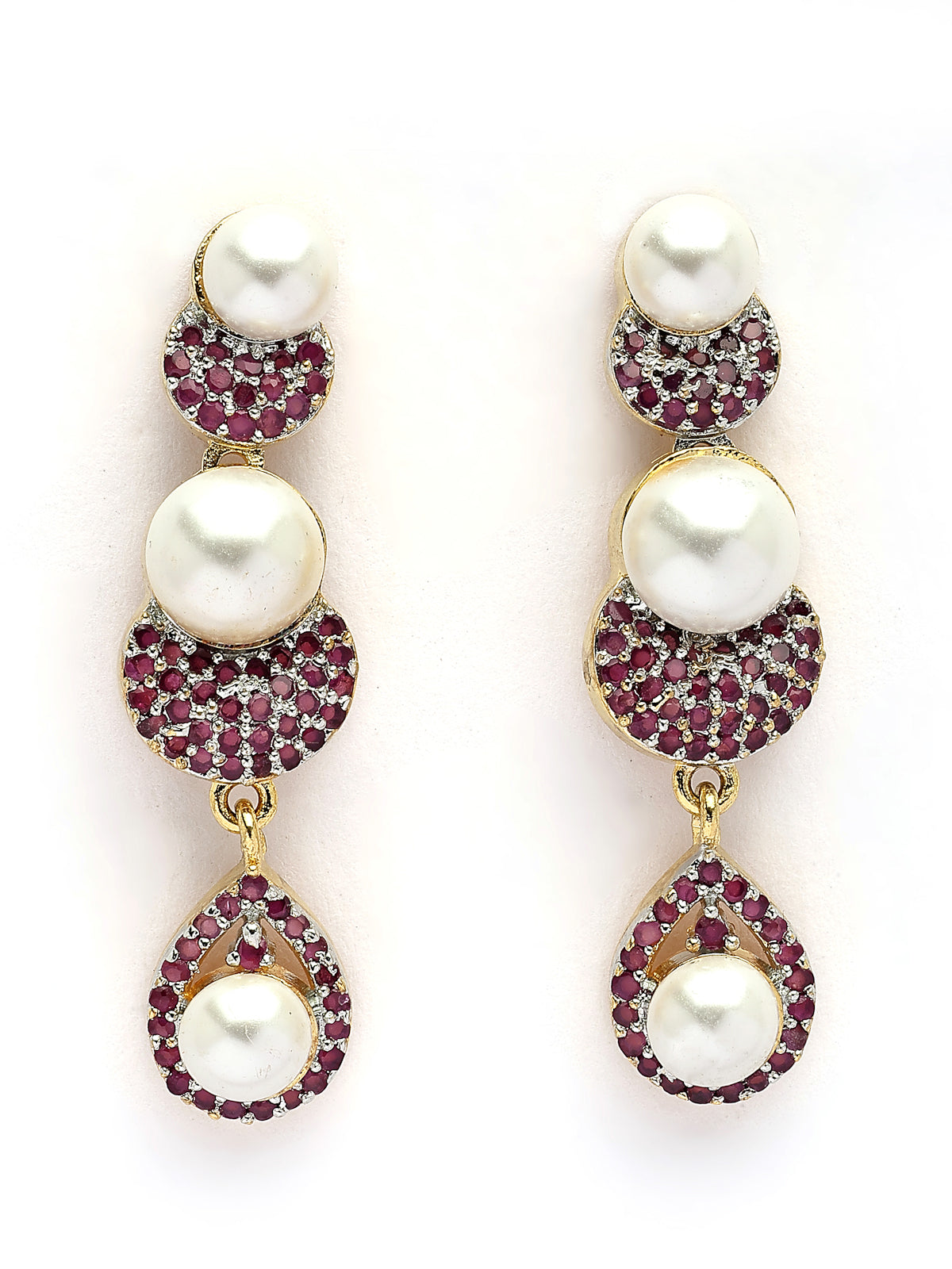 Sukkhi Sparkling Round Design Gold Plated with Cubic Zirconia & Pearl Studded Red Brass Collar Necklace with Drop Earrings Jewellery Set for Women|Latest Stylish Gifts for All Occasions|NS116033