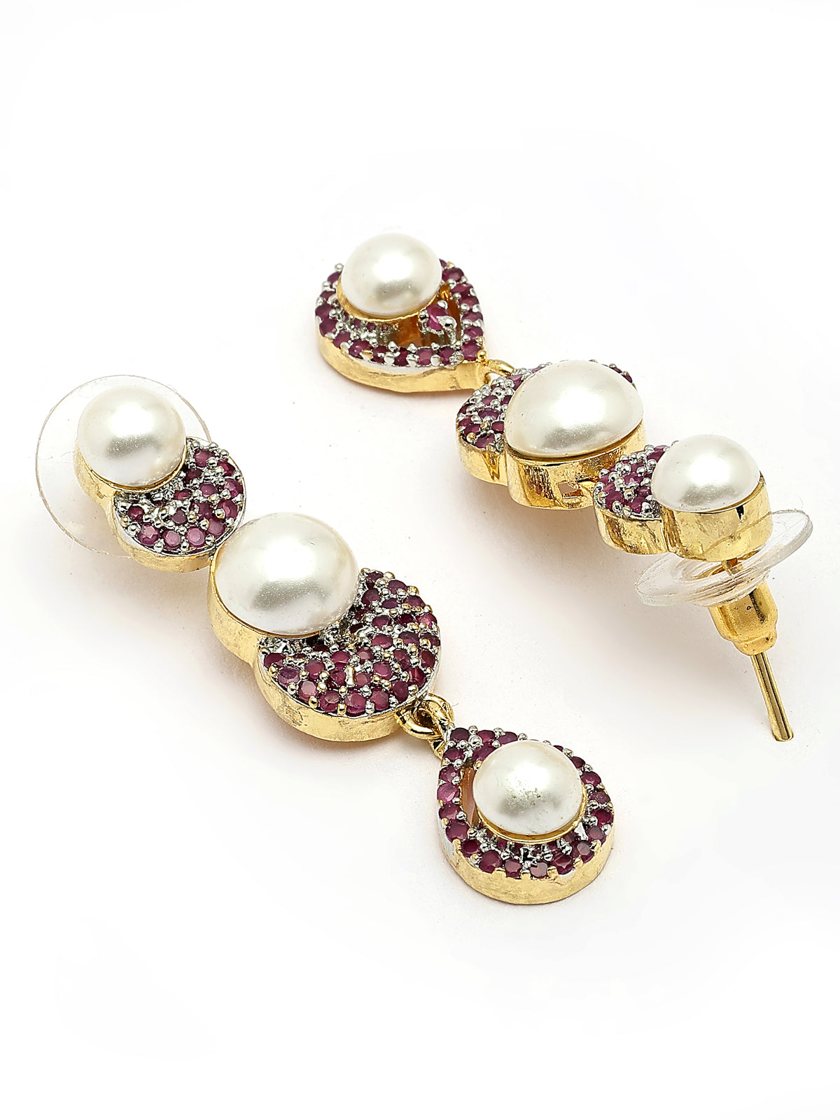 Sukkhi Sparkling Round Design Gold Plated with Cubic Zirconia & Pearl Studded Red Brass Collar Necklace with Drop Earrings Jewellery Set for Women|Latest Stylish Gifts for All Occasions|NS116033