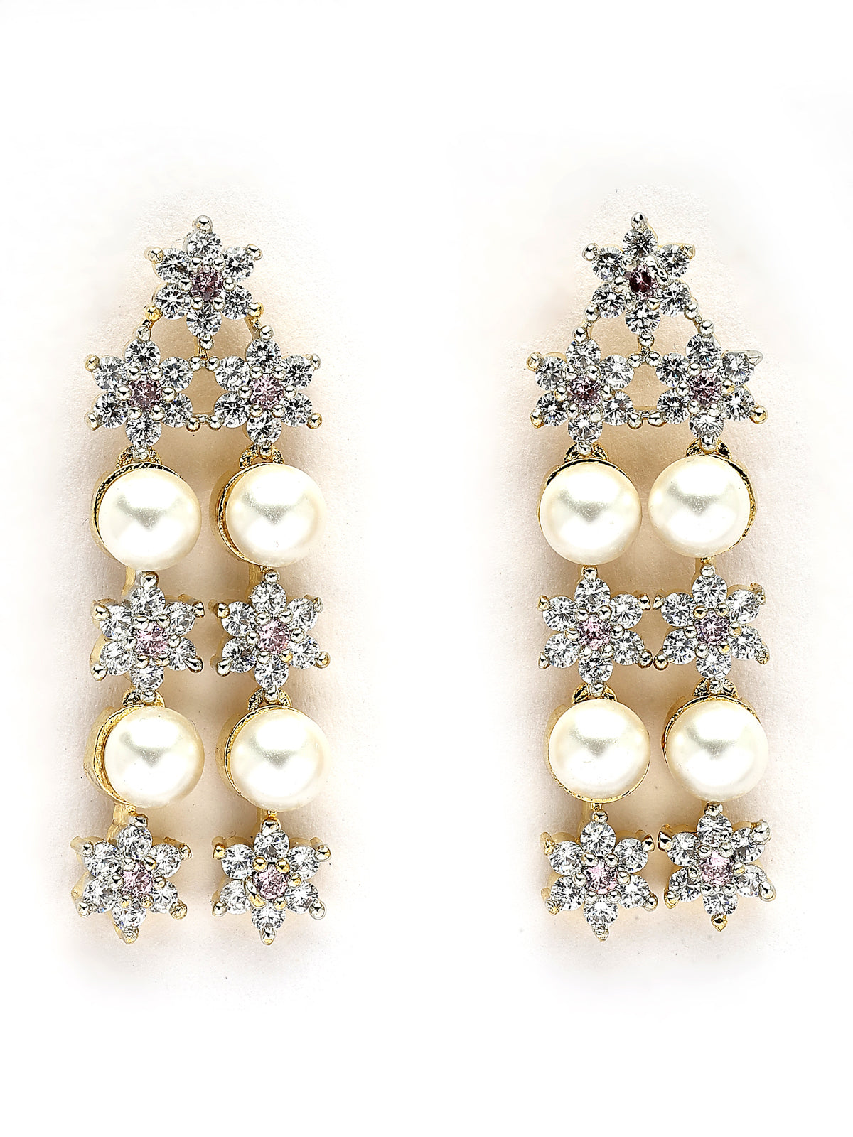 Sukkhi Creative Floral Design Gold Plated with CZ & Pearl Studded White Brass Two Layered Collar Necklace with Drop Earrings Jewellery Set for Women|Latest Stylish Gifts for All Occasions|NS116038