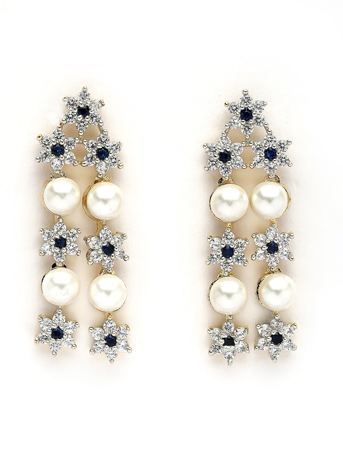 Sukkhi Elegant Blue Floral Design Gold Plated with CZ & Pearl Studded Brass Two Layered Collar Necklace with Drop Earrings Jewellery Set for Women|Latest Stylish Gifts for All Occasions|NS116040