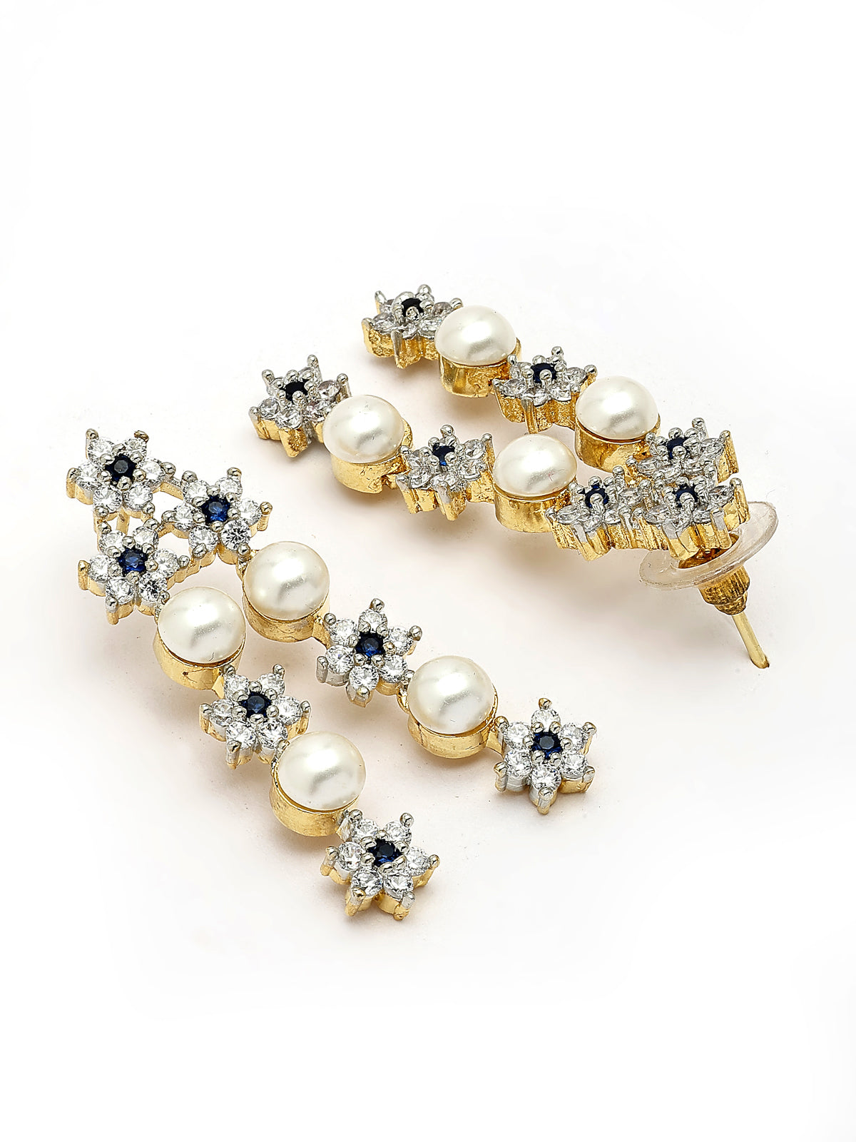 Sukkhi Elegant Blue Floral Design Gold Plated with CZ & Pearl Studded Brass Two Layered Collar Necklace with Drop Earrings Jewellery Set for Women|Latest Stylish Gifts for All Occasions|NS116040