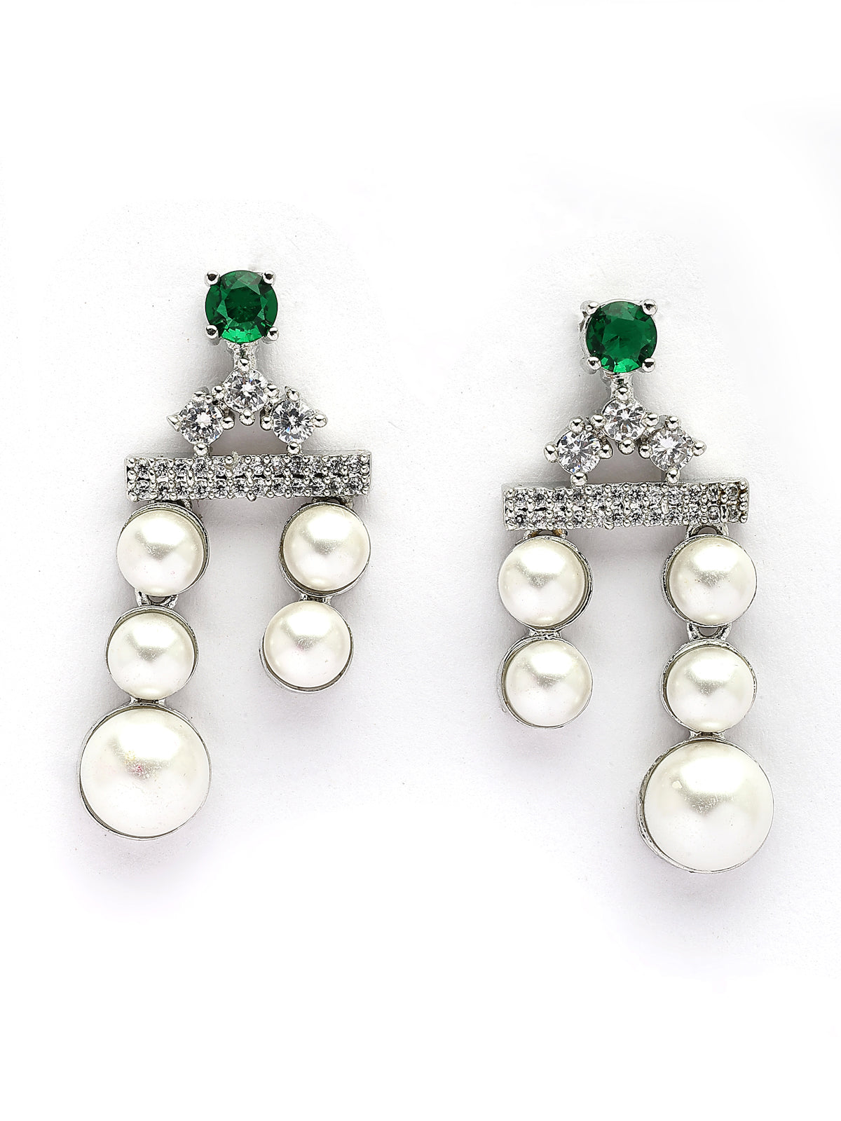 Sukkhi Elegant Green Pear Design Rhodium Plated with CZ & Pearl Studded Brass Two Layered Collar Necklace with Drop Earrings Jewellery Set for Women|Latest Stylish Gifts for All Occasions|NS116043