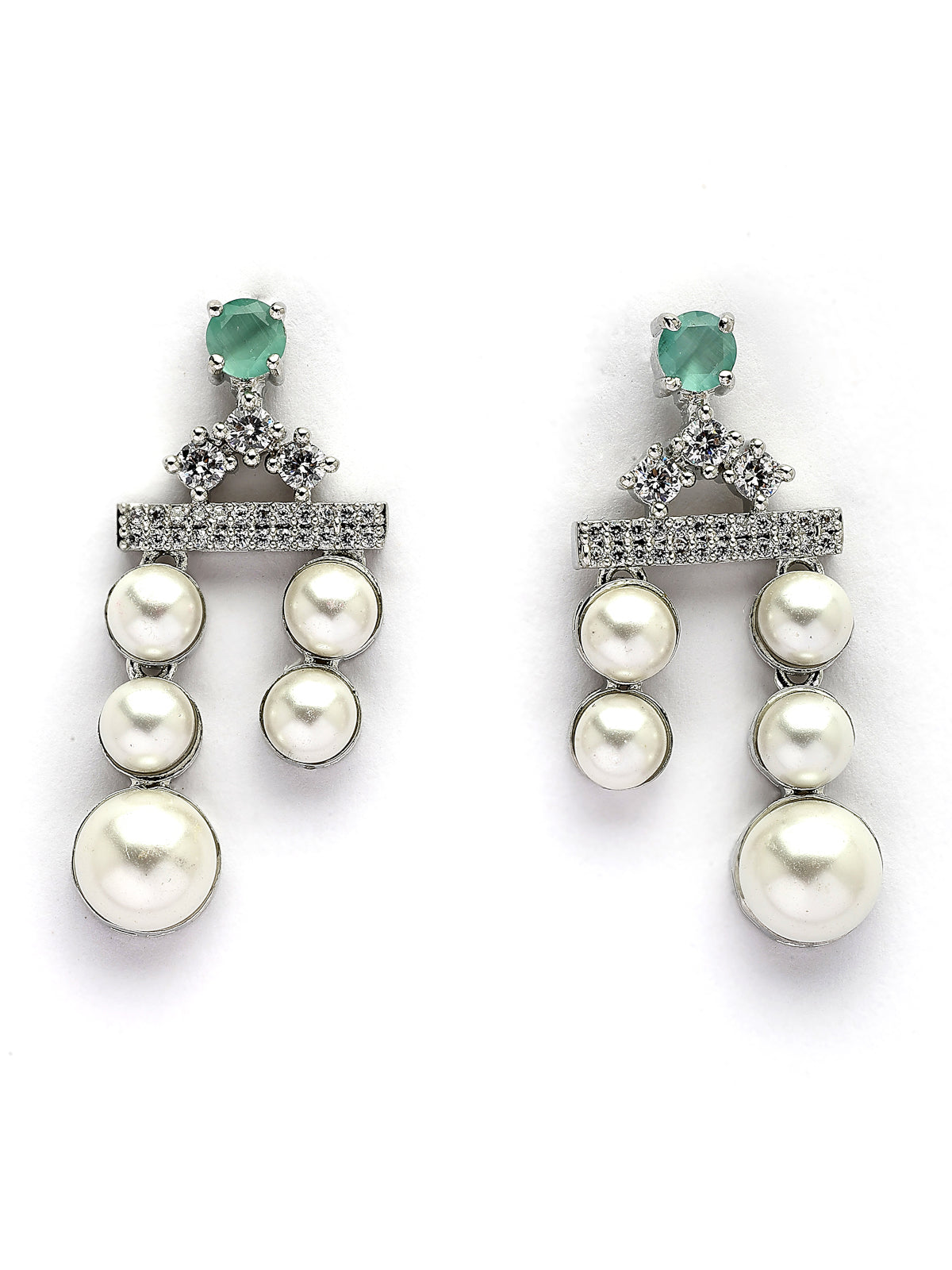 Sukkhi Seaside Pear Design Rhodium Plated with CZ & Pearl Studded Brass Mint Green Two Layered Collar Necklace & Drop Earrings Jewellery Set for Women|Latest Stylish Gifts for All Occasions|NS116044