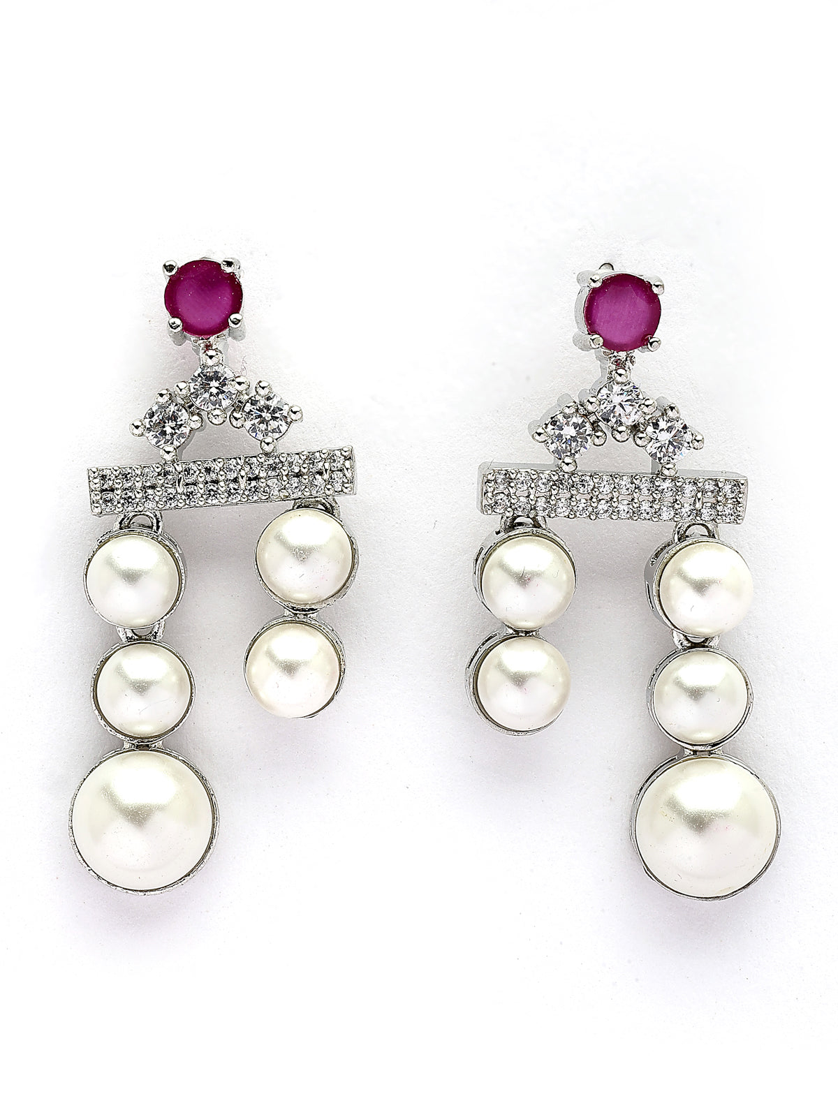 Sukkhi Pretty Red Pear Design Rhodium Plated with CZ & Pearl Studded Brass Two Layered Collar Necklace With Drop Earrings Jewellery Set for Women|Latest Stylish Gifts for All Occasions|NS116046