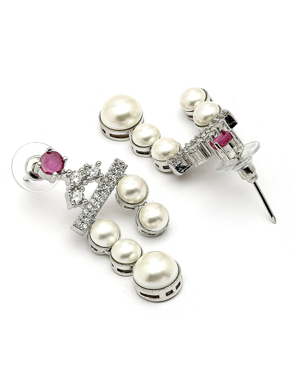 Sukkhi Pretty Red Pear Design Rhodium Plated with CZ & Pearl Studded Brass Two Layered Collar Necklace With Drop Earrings Jewellery Set for Women|Latest Stylish Gifts for All Occasions|NS116046
