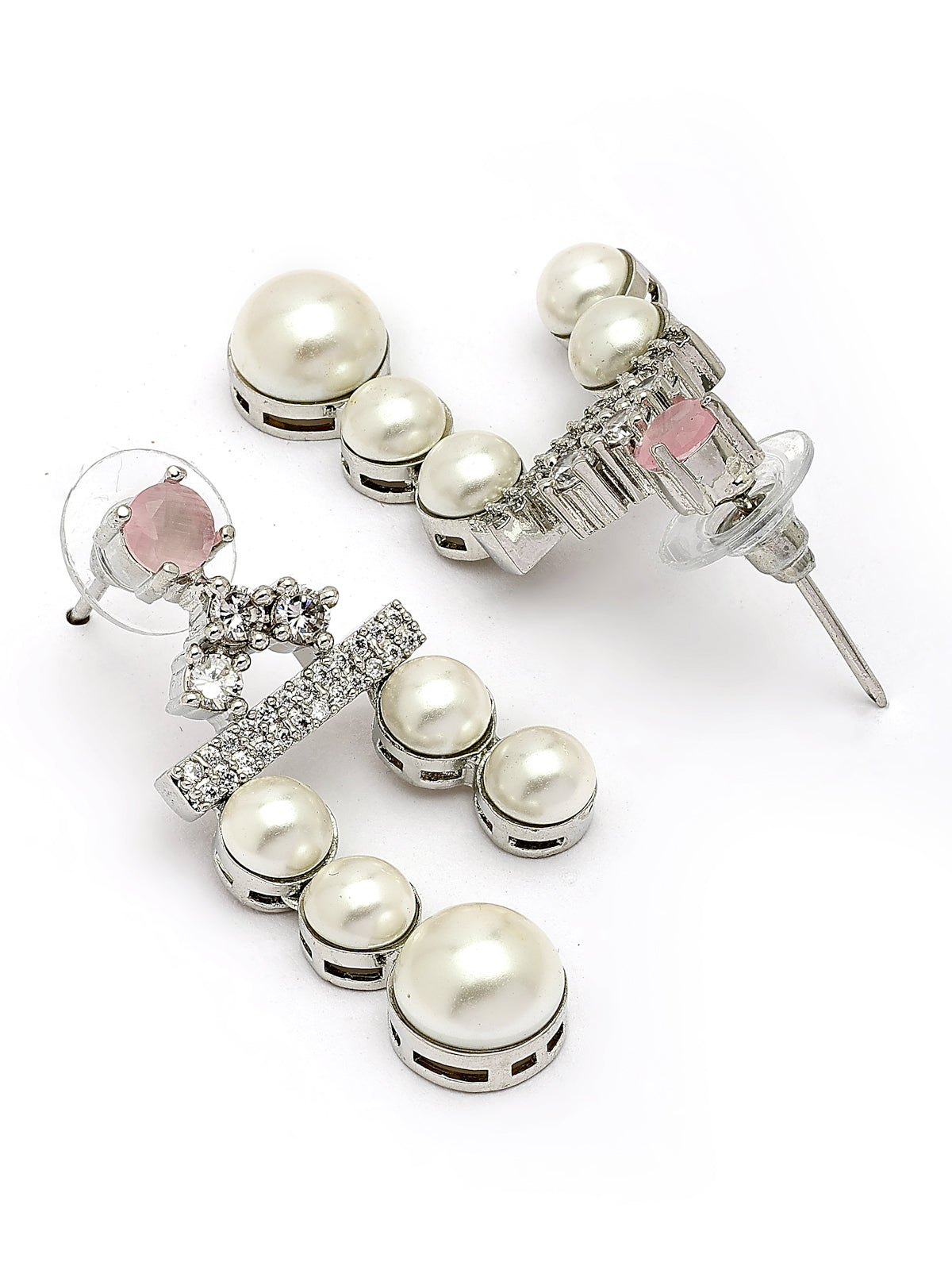 Sukkhi lovely Pink Pear Design Rhodium Plated with CZ & Pearl Studded Brass Two Layered Collar Necklace with Drop Earrings Jewellery Set for Women|Latest Stylish Gifts for All Occasions|NS116047