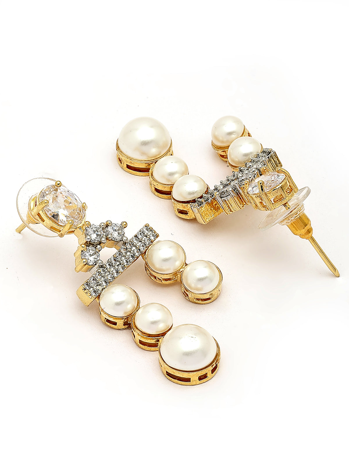 Sukkhi Awesome Stylish Pear Design Gold Plated with CZ & Pearl Studded White Brass Two Layered Collar Necklace & Drop Earrings Jewellery Set for Women|Latest Stylish Gifts for All Occasions|NS116048
