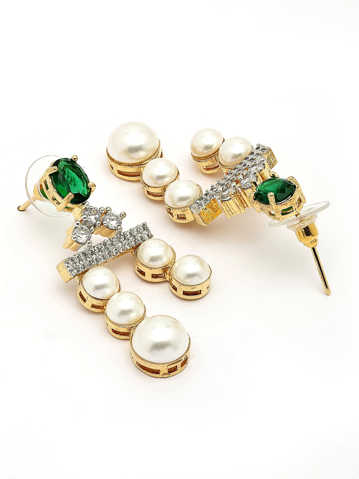 Sukkhi Iconic Pear Design Gold Plated with CZ & Pearl Studded Green Brass Two Layered Collar Necklace with Drop Earrings Jewellery Set for Women|Latest Stylish Gifts for All Occasions|NS116049