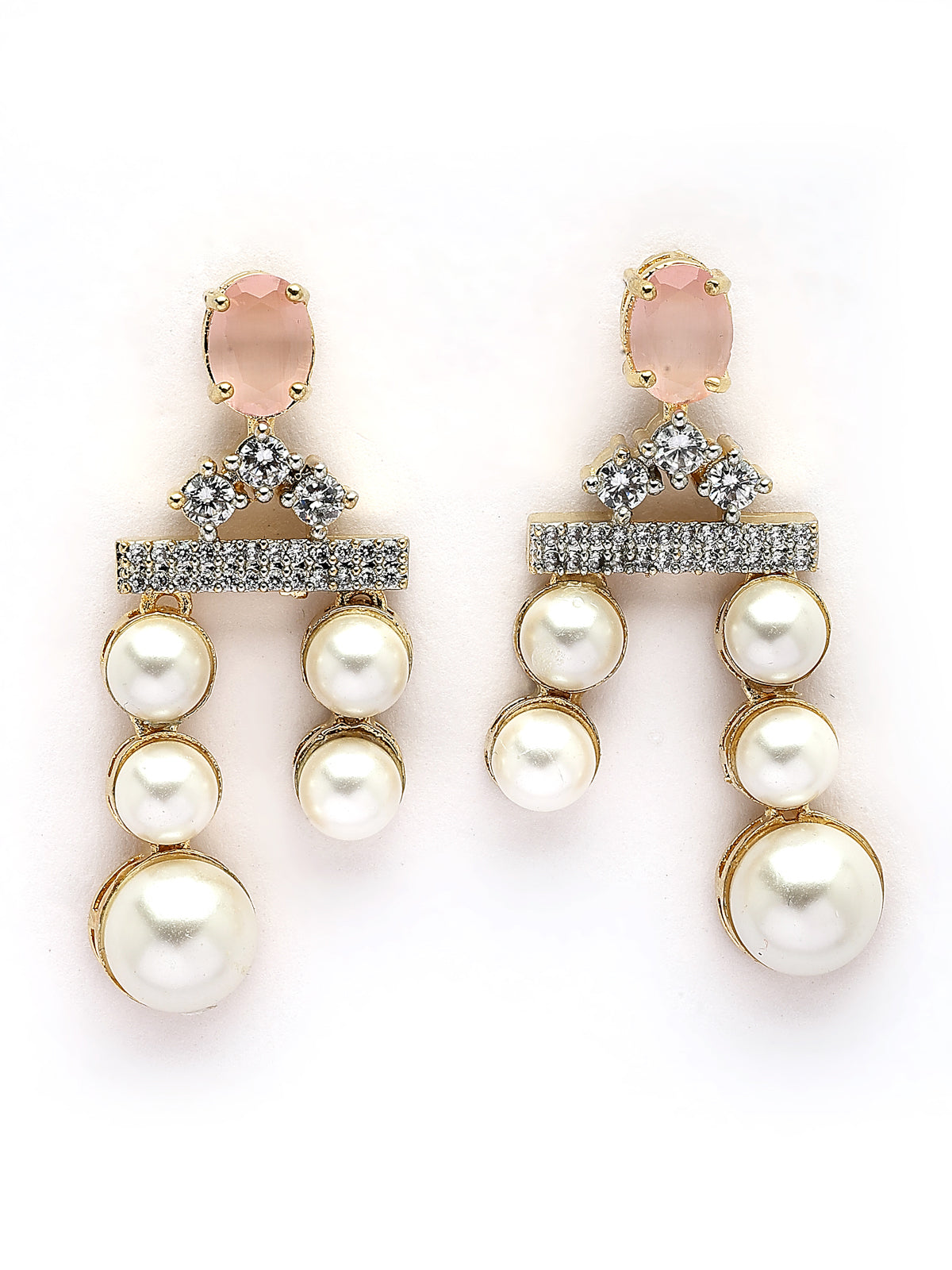 Sukkhi Beautiful Pink Pear Design Gold Plated Cubic Zirconia & Pearl Studded Brass Two Layered Collar Necklace & Drop Earrings Jewellery Set for Women|Latest Stylish Gifts for All Occasions|NS116053
