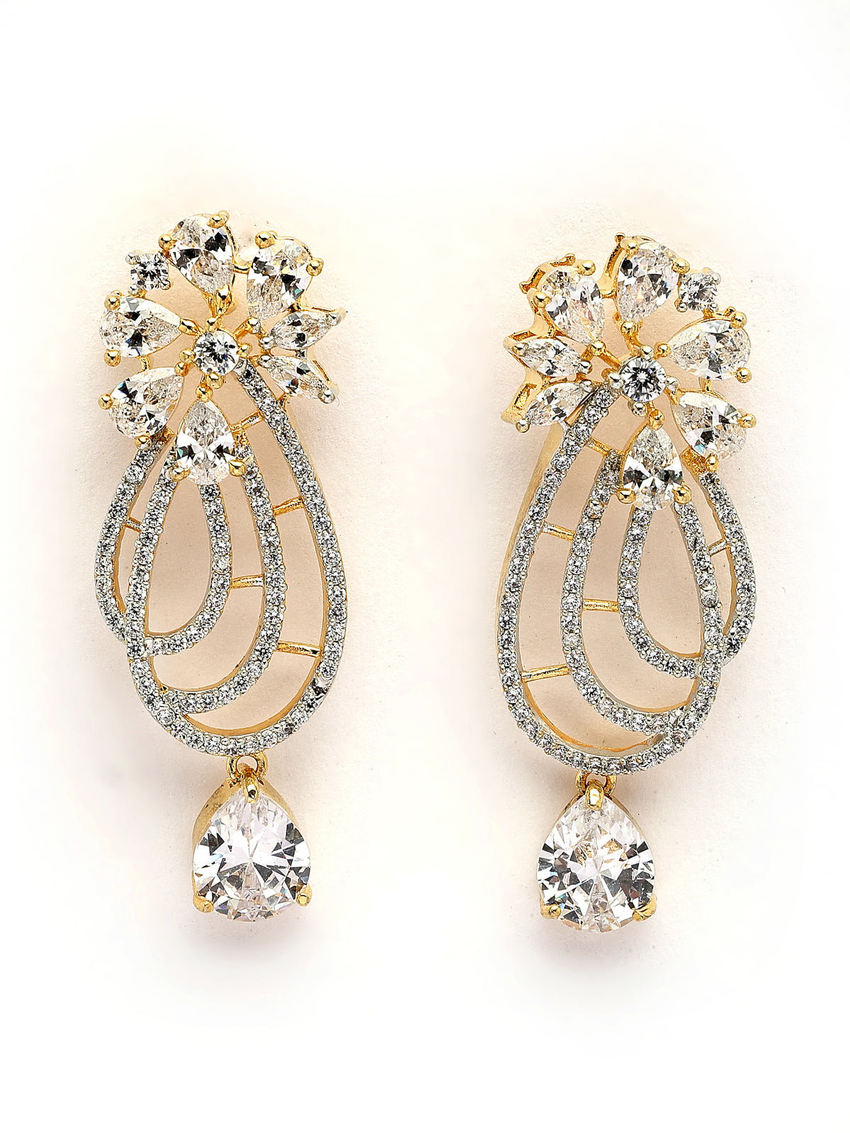 Sukkhi Admirable Tear Drop Round Design Gold Plated Cubic Zirconia & Pearl Studded White Brass Collar Necklace & Drop Earrings Jewellery Set for Women|Latest Stylish Gifts for All Occasions|NS116060